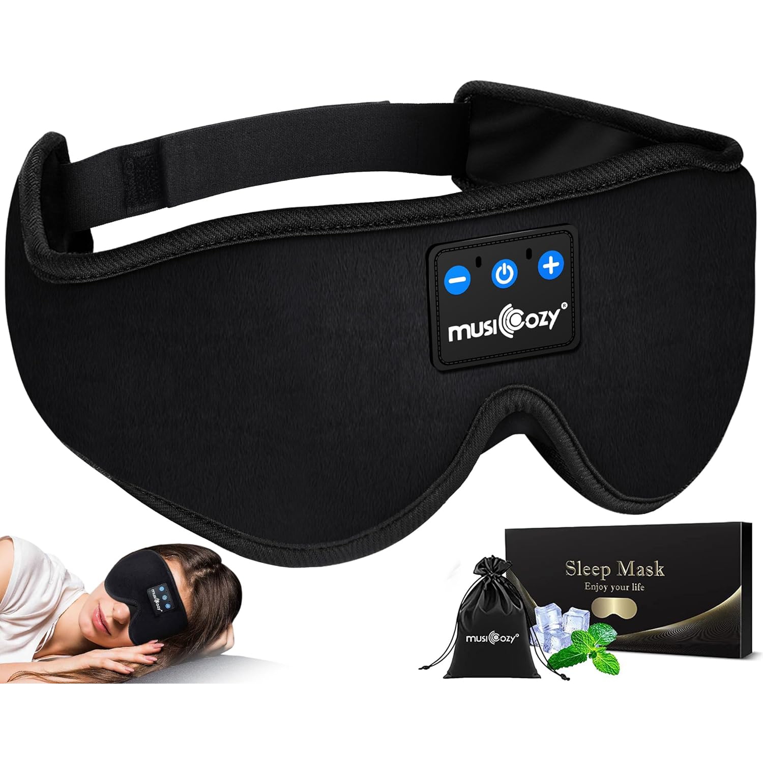 Sleep Headphones Bluetooth Headband Sleeping Headphones Sleep Mask, Wireless Sleep Mask Earbuds for Side