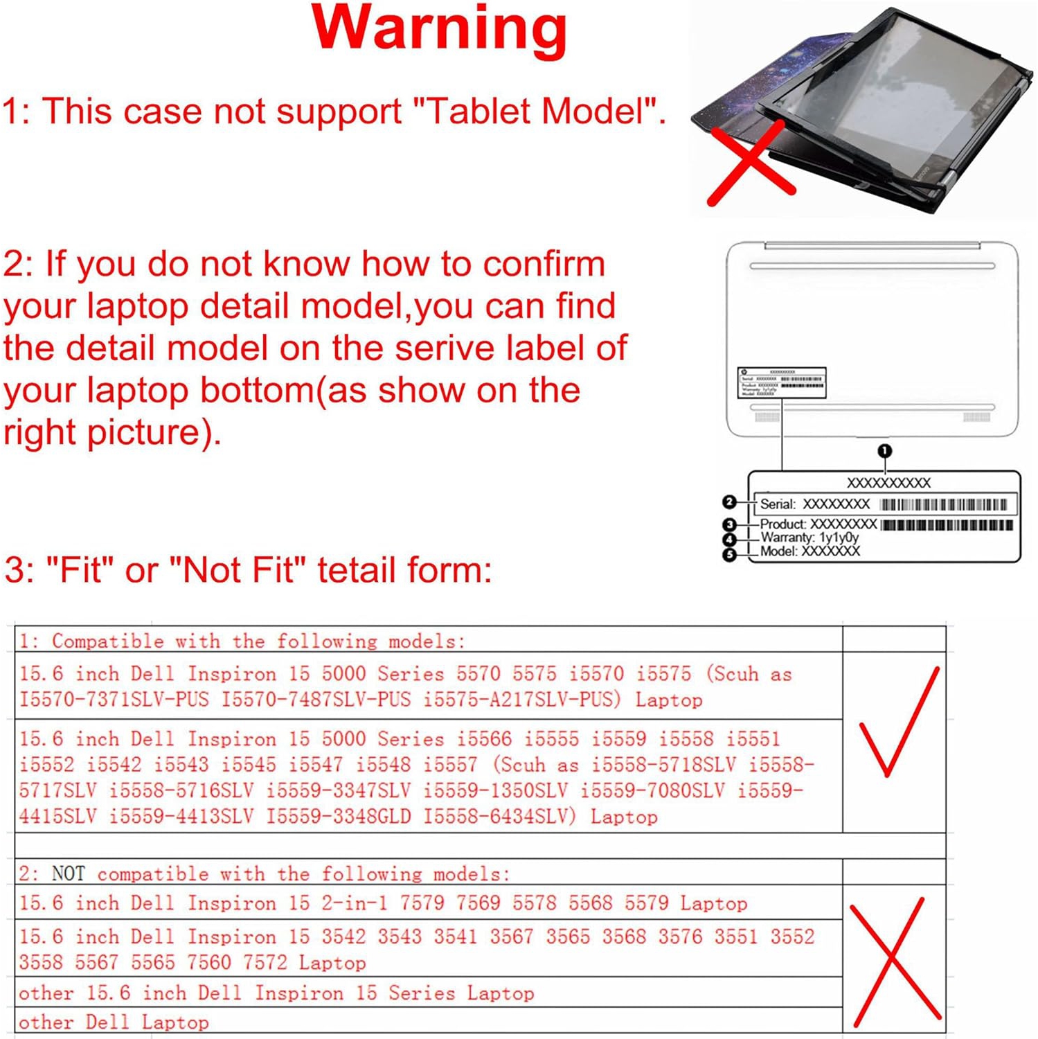 Housse de protection pour portable 15,6&nbsp;po Inspiron 15 5570 5575 5566 5555 5559 5558 5557 de Dell (avertissement&nbsp;: modèle non ajusté