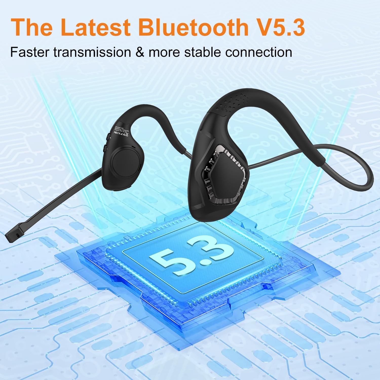 Dernier casque Bluetooth 5,3 avec micro sur tige à suppression du bruit, casque sans fil pour téléphone PC latop,