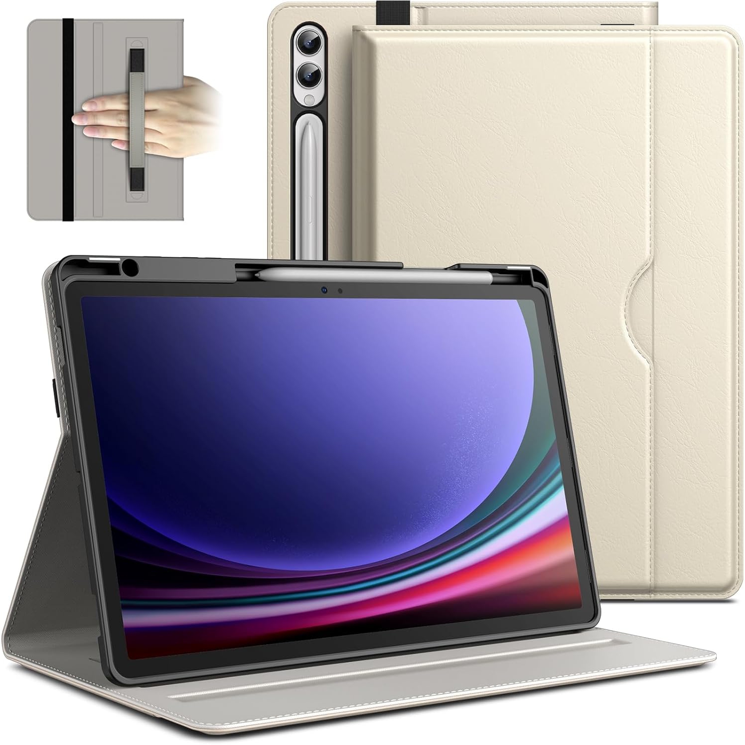 Étui pour Galaxy Tab S9 Plus de 12,4-po de Samsung avec support S Pen, étui folio professionnel en cuir de polyuréthane