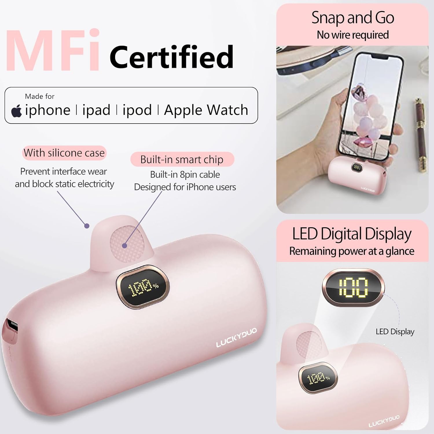 Portable Charger 5000mAh,Mini Power Bank Fast Charging and PD Input Small Compact Battery Pack with LED