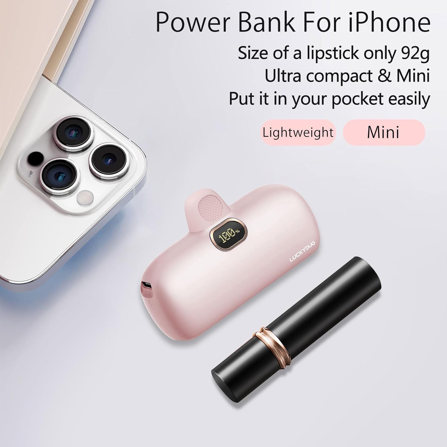 Portable Charger 5000mAh,Mini Power Bank Fast Charging and PD Input Small Compact Battery Pack with LED