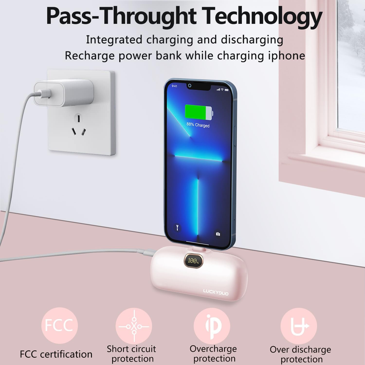 Portable Charger 5000mAh,Mini Power Bank Fast Charging and PD Input Small Compact Battery Pack with LED