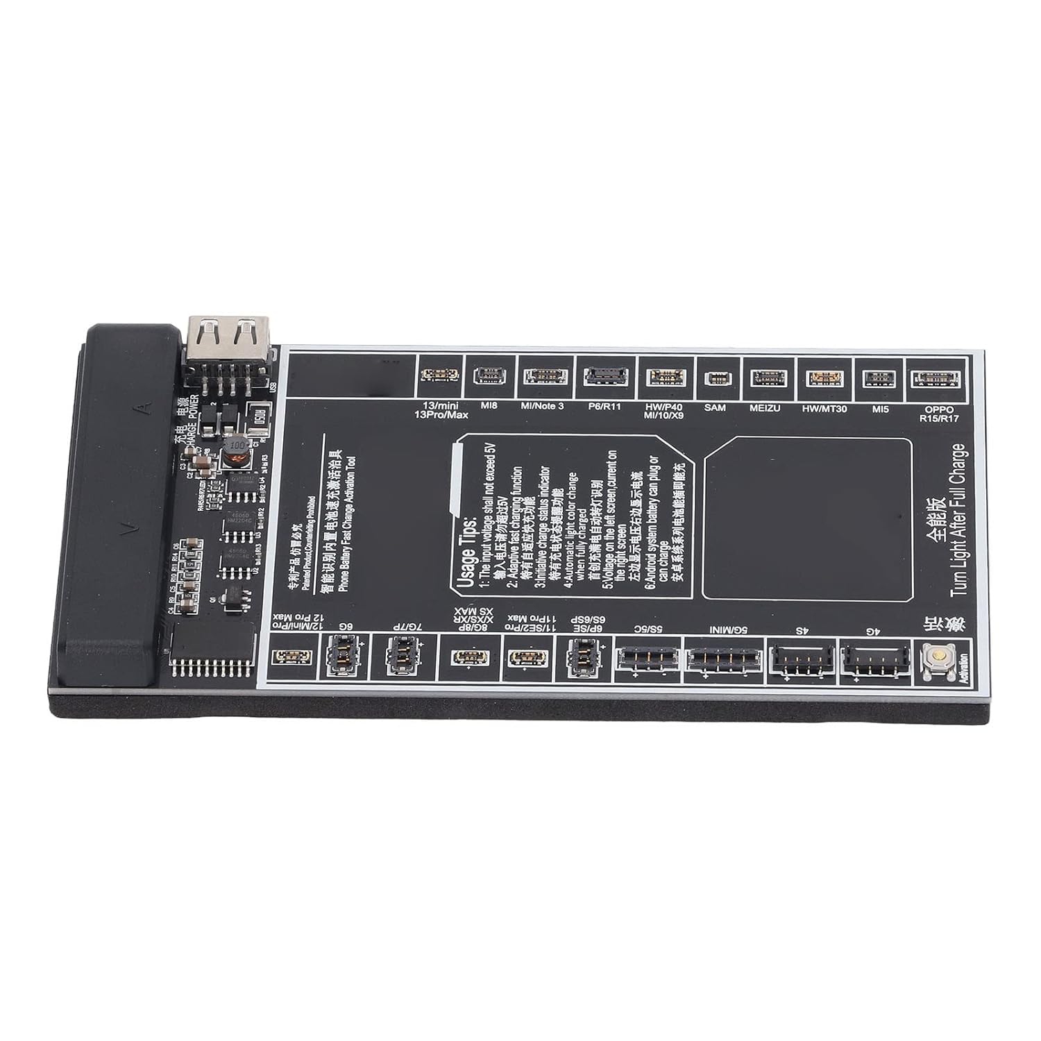 Testeur de batterie de téléphone mobile Carte d'activation de batterie Identification automatique Tension d'affichage de courant Test de batterie