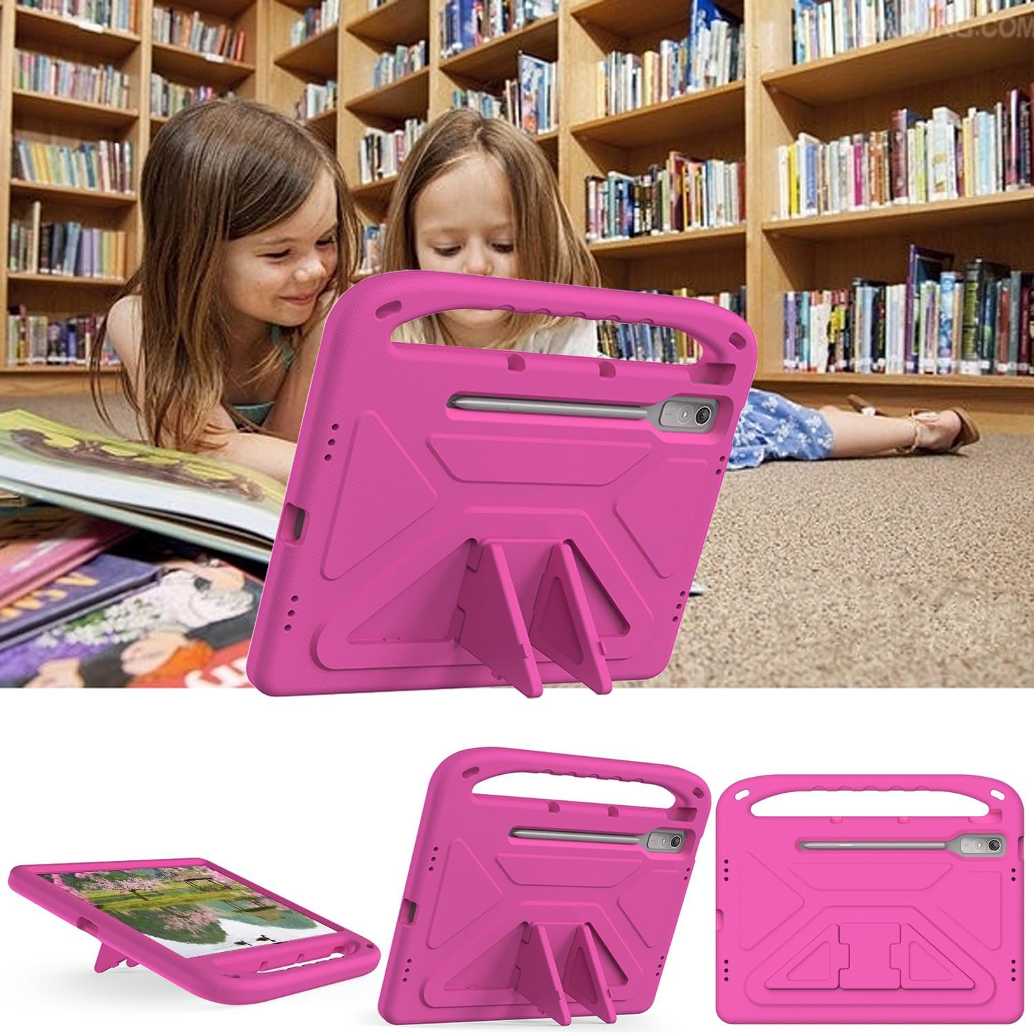 Kids Tablet Case with Built in Handle and Kickstand Pen Holder Lightweight Shockproof Cover Compatible