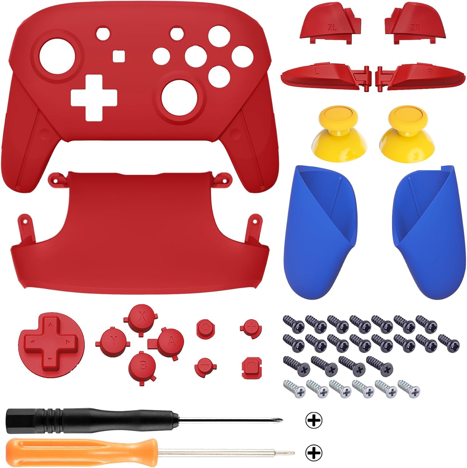 Poignées de plaque arrière rouge passion pour Nintendo Switch Pro, prise de rechange bleue douce à installer soi-même