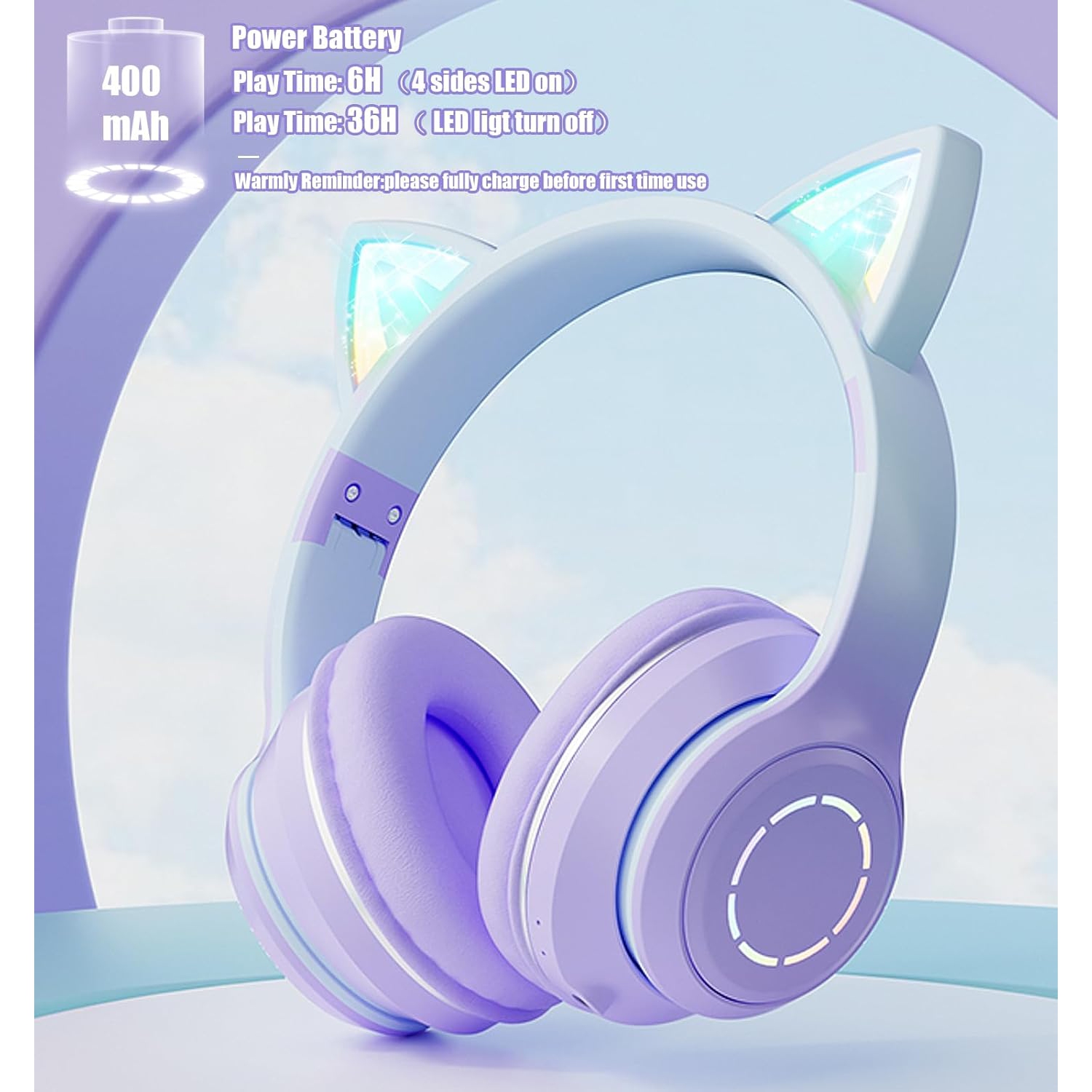 Casques d'écoute Bluetooth, écouteurs boutons lumineux pour enfants de LED, écouteurs stéréo pliables sans fil