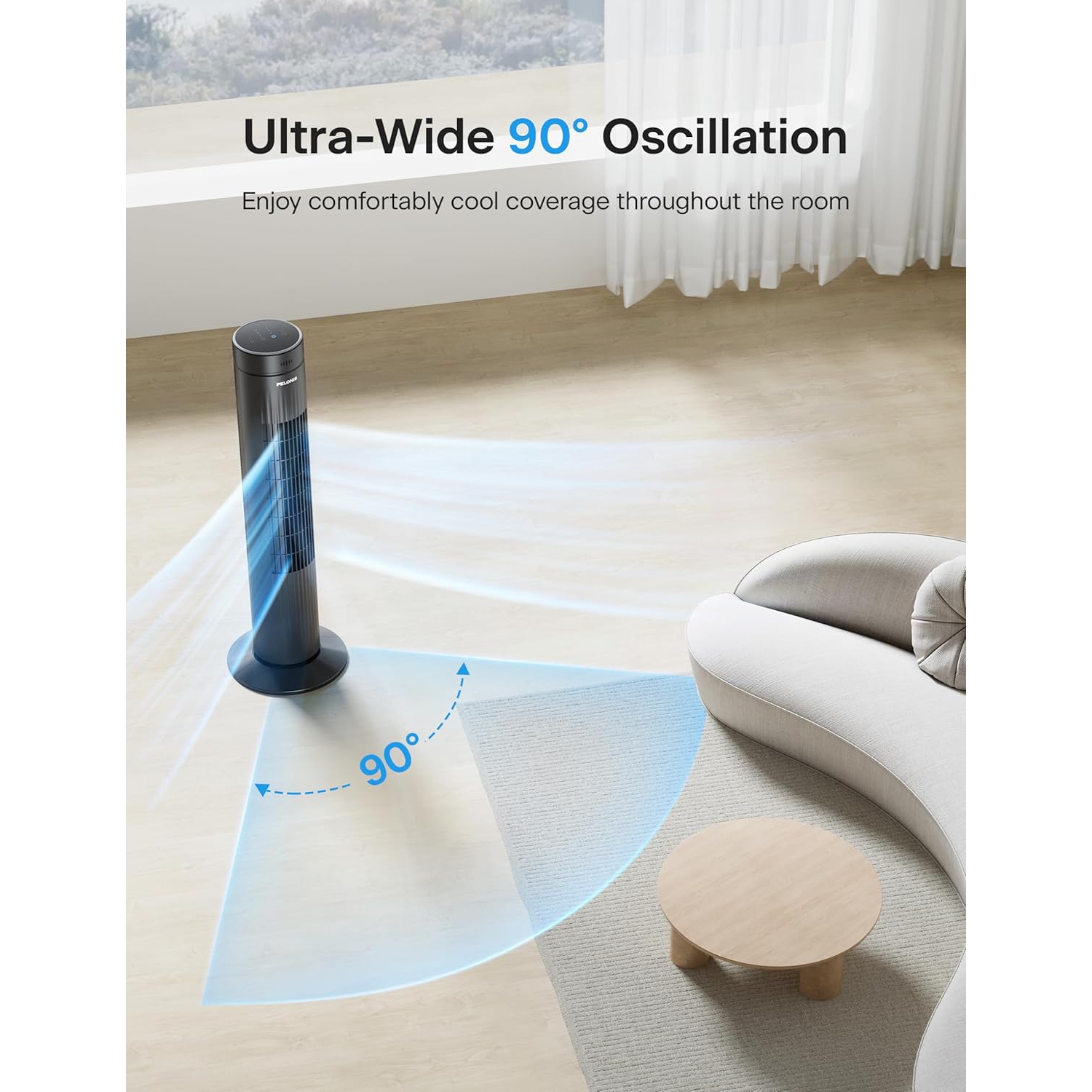 Pelonis 30-Inch Oscillating Tower Fan for Bedroom – Quiet 3-Speed Fan with Remote Control, 7-Hour Timer, 37dB Ultra-Quiet Operation – ETL Certified,