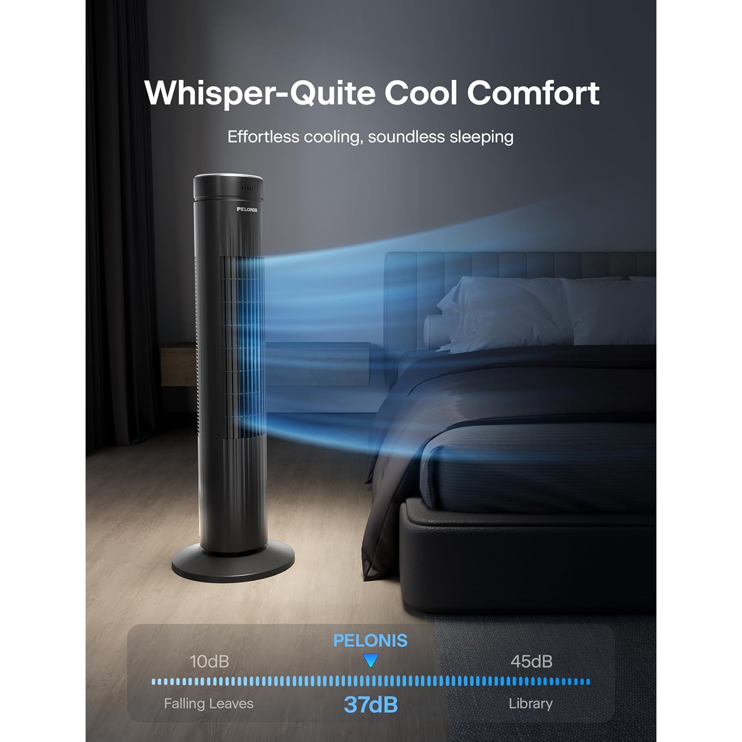 Pelonis 30-Inch Oscillating Tower Fan for Bedroom – Quiet 3-Speed Fan with Remote Control, 7-Hour Timer, 37dB Ultra-Quiet Operation – ETL Certified,