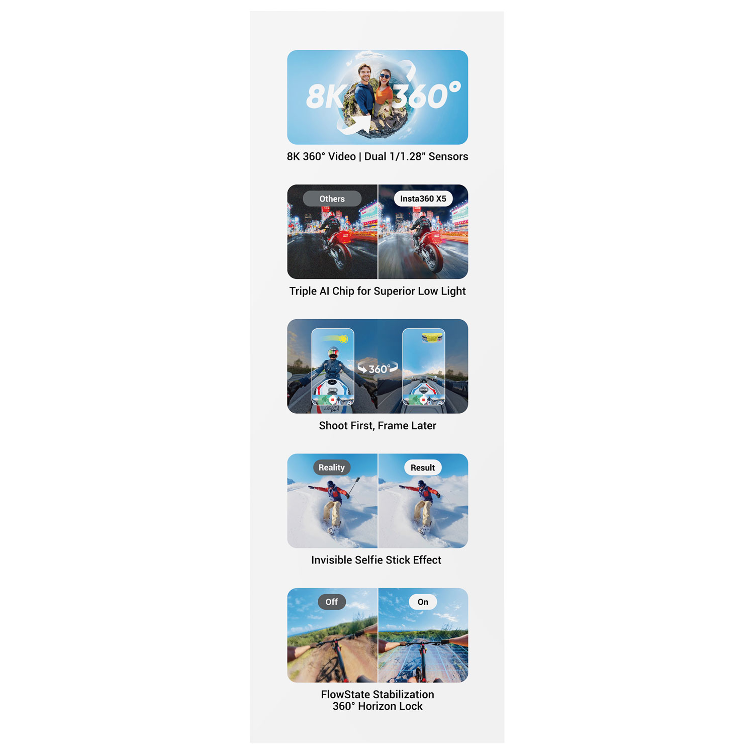 Ensemble d'articles essentiels pour la caméra de sport étanche 8K 360° X5 d'Insta360