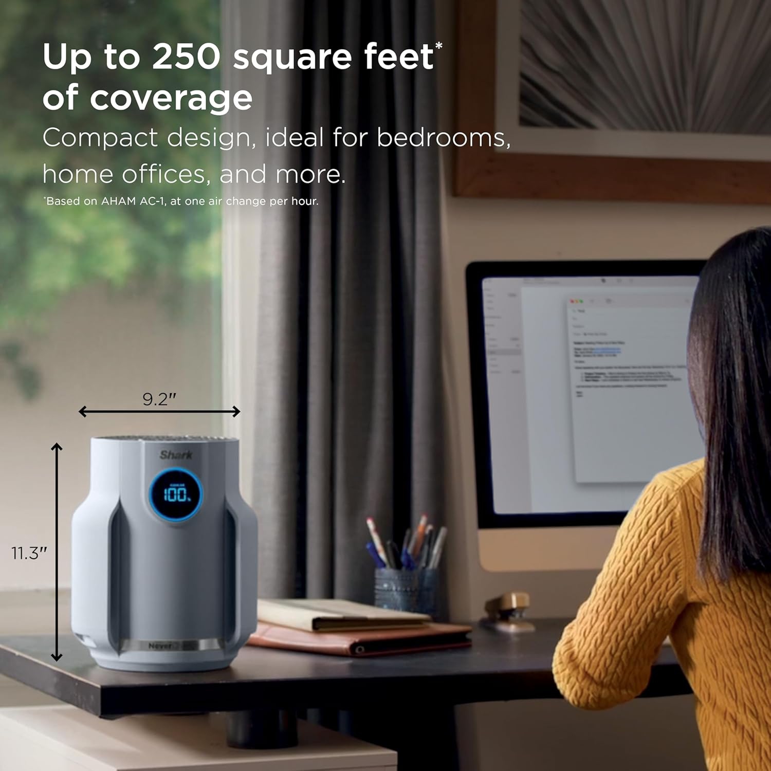 Shark NeverChange Air Purifier Compact Pro with Long-lasting HEPA Exceeding Filtration, For Pet Dander, Dust, Smoke, Allergens, Up to 250 sq. ft. for