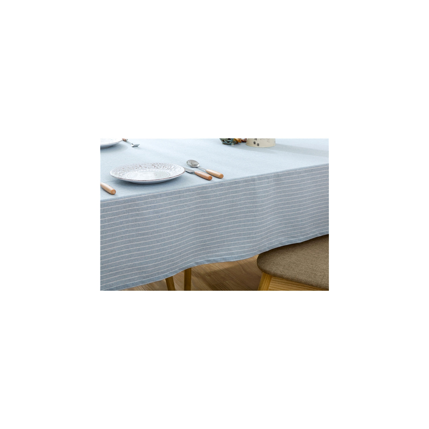 PANDACO Pastel Blue Striped Cotton Table Cloth