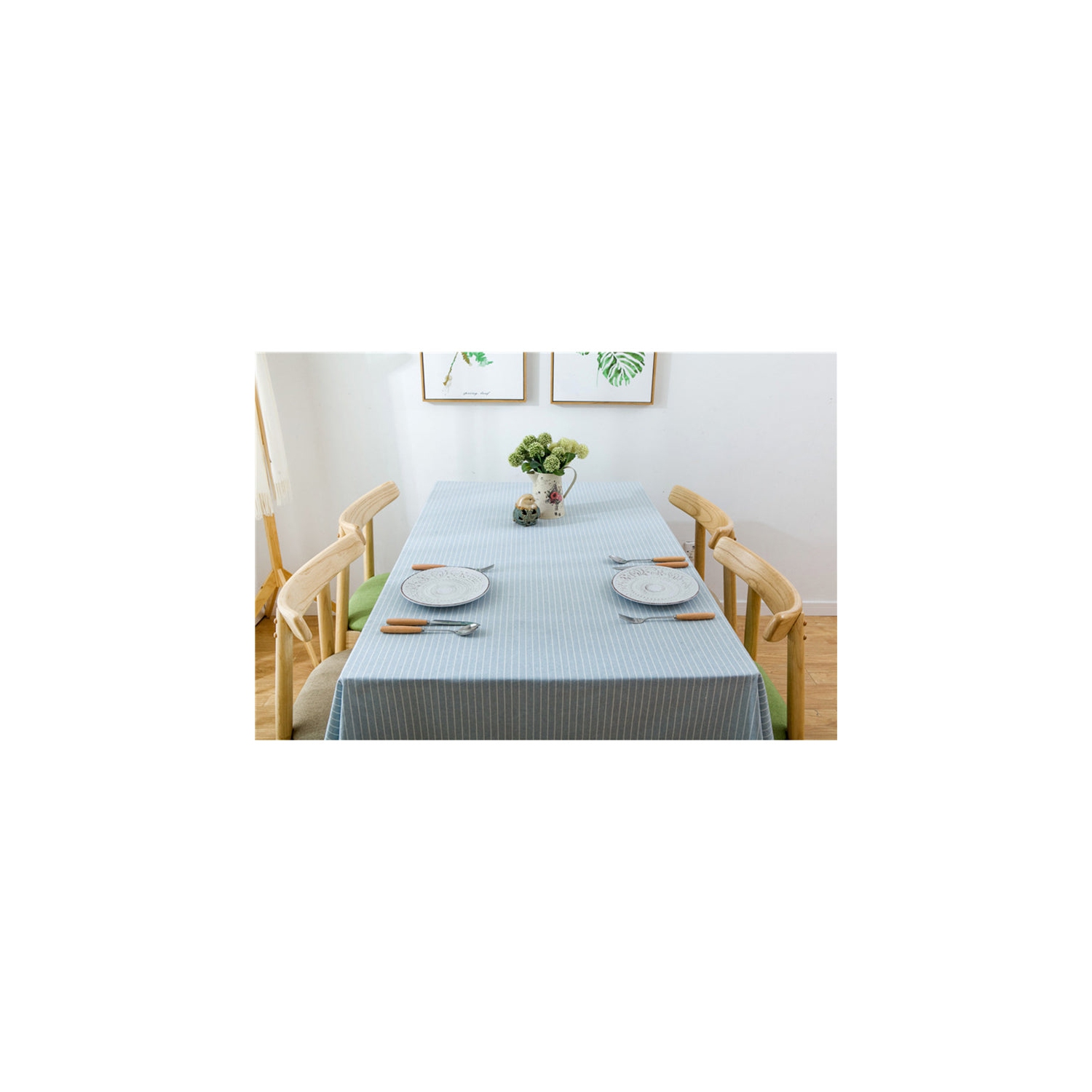 PANDACO Pastel Blue Striped Cotton Table Cloth