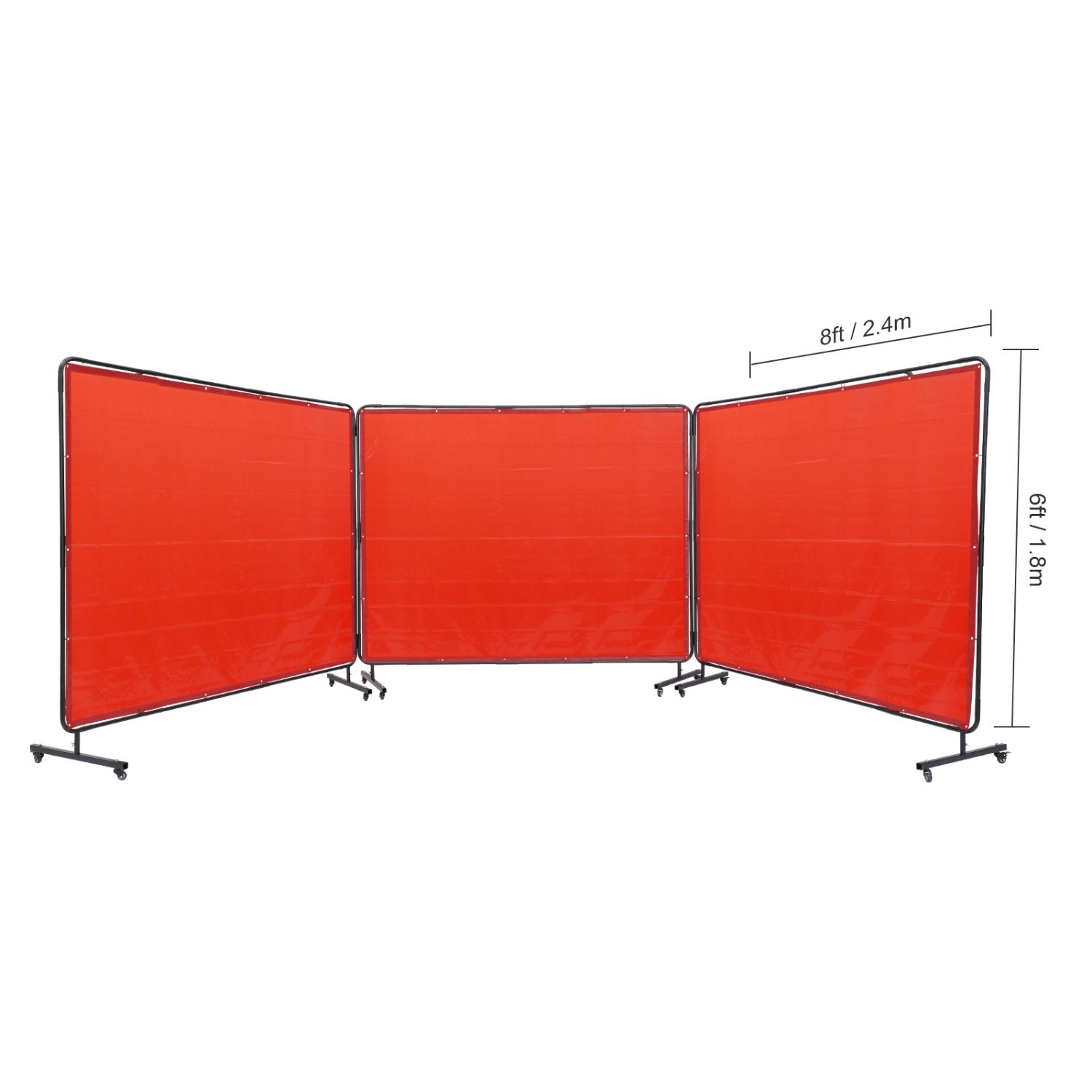 Ecran de soudage VEVOR de 6 x 8 pi avec cadre, écrans de soudage à 3 panneaux, écran de protection de soudage en vinyle ignifuge sur 12 roulettes
