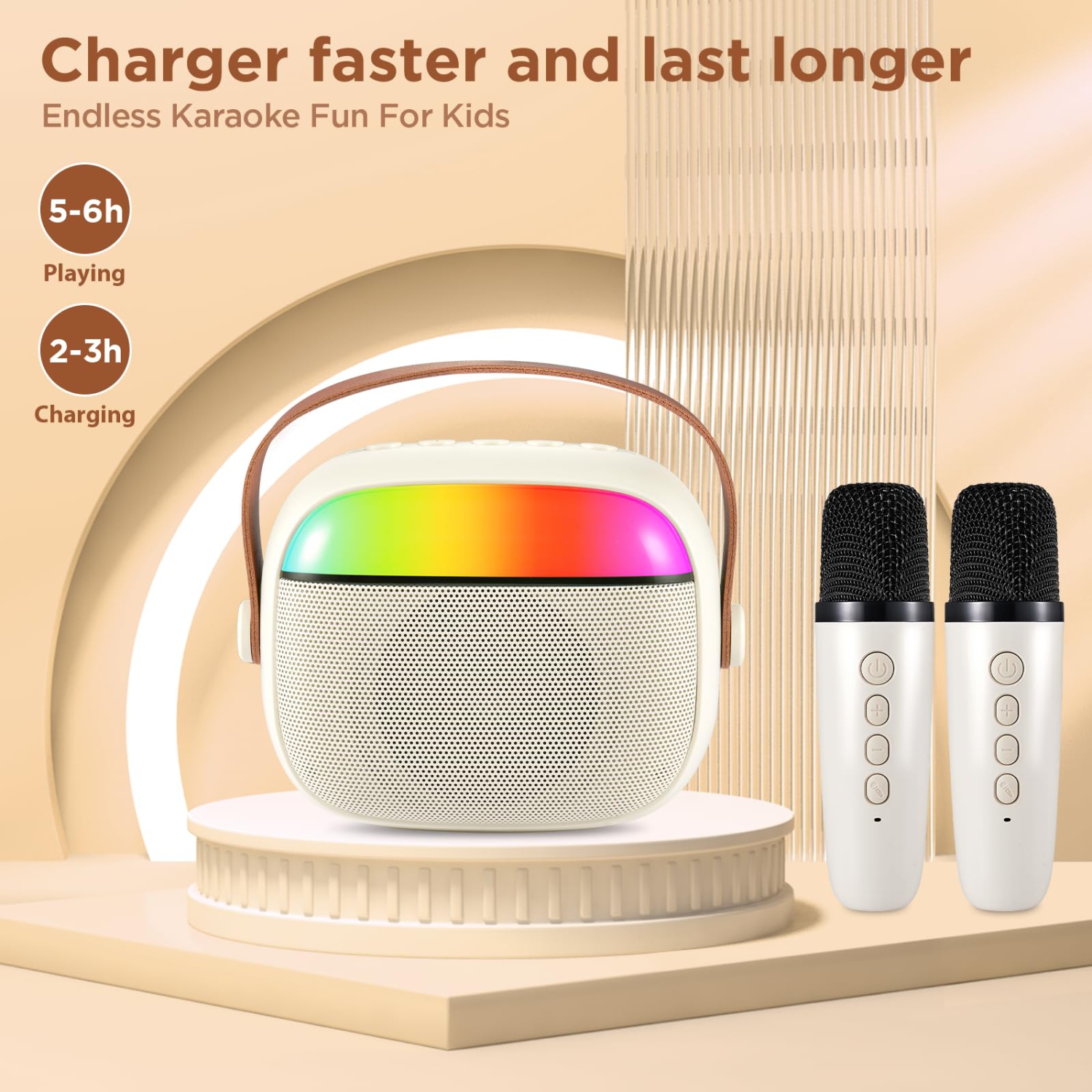 Karaoke Machine with 2 Wireless Microphones, MP3 Player with LED Light, Music Speaker Toys for Boys and Girls