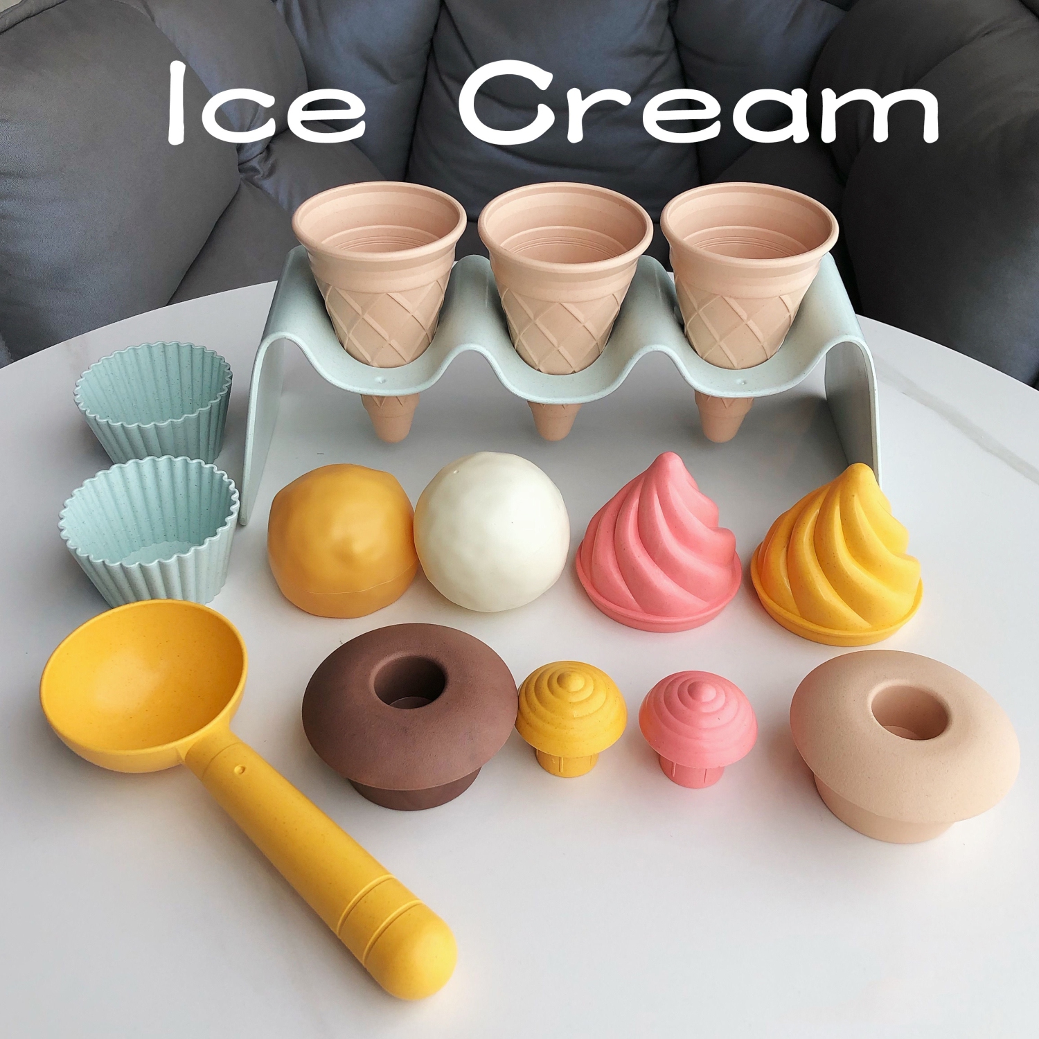 Ensemble crème glacée et petits gâteaux, jouet de plage extérieur avec cône, cuillère, petit gâteau, pour garçons et filles de 3 ans et plus