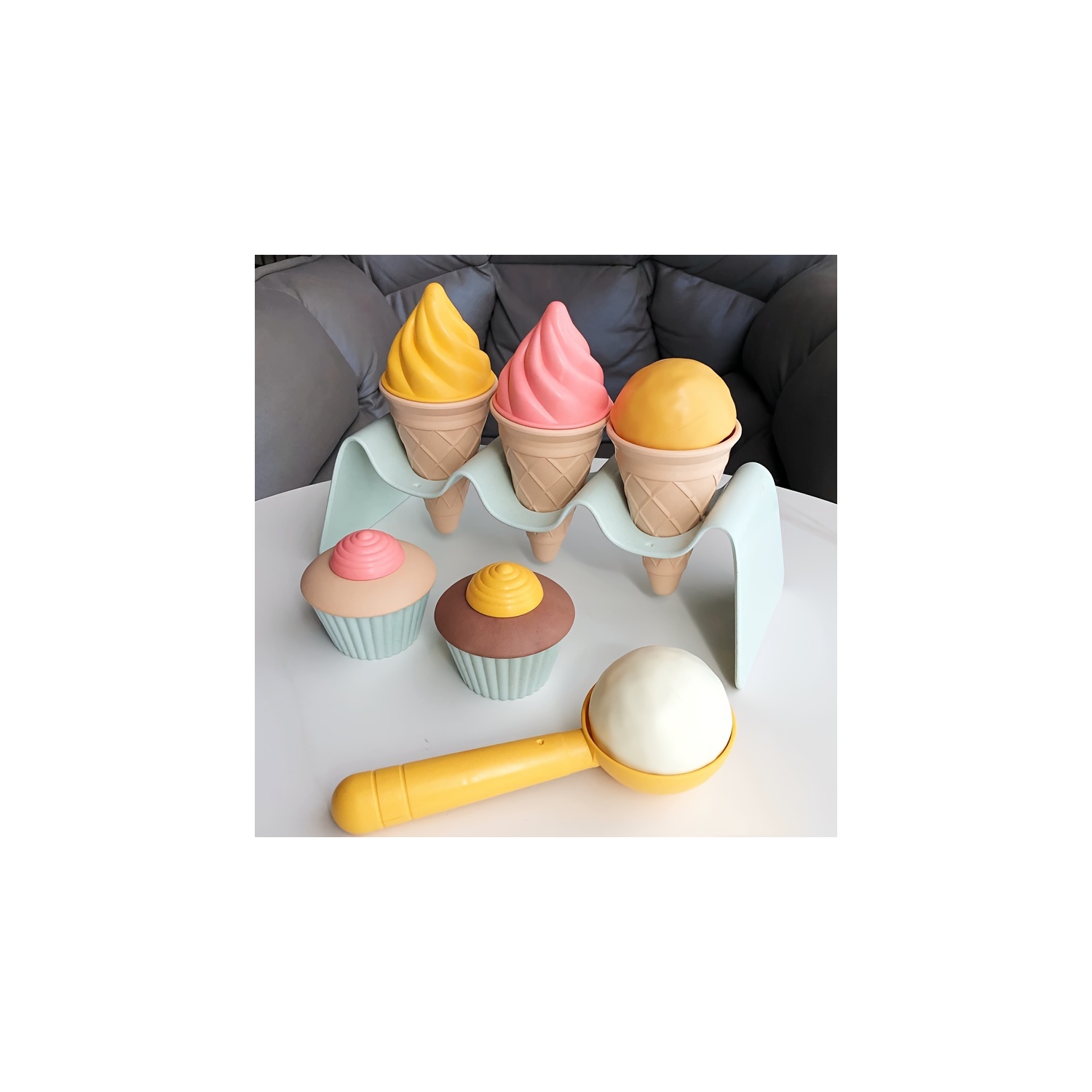 Ensemble crème glacée et petits gâteaux, jouet de plage extérieur avec cône, cuillère, petit gâteau, pour garçons et filles de 3 ans et plus