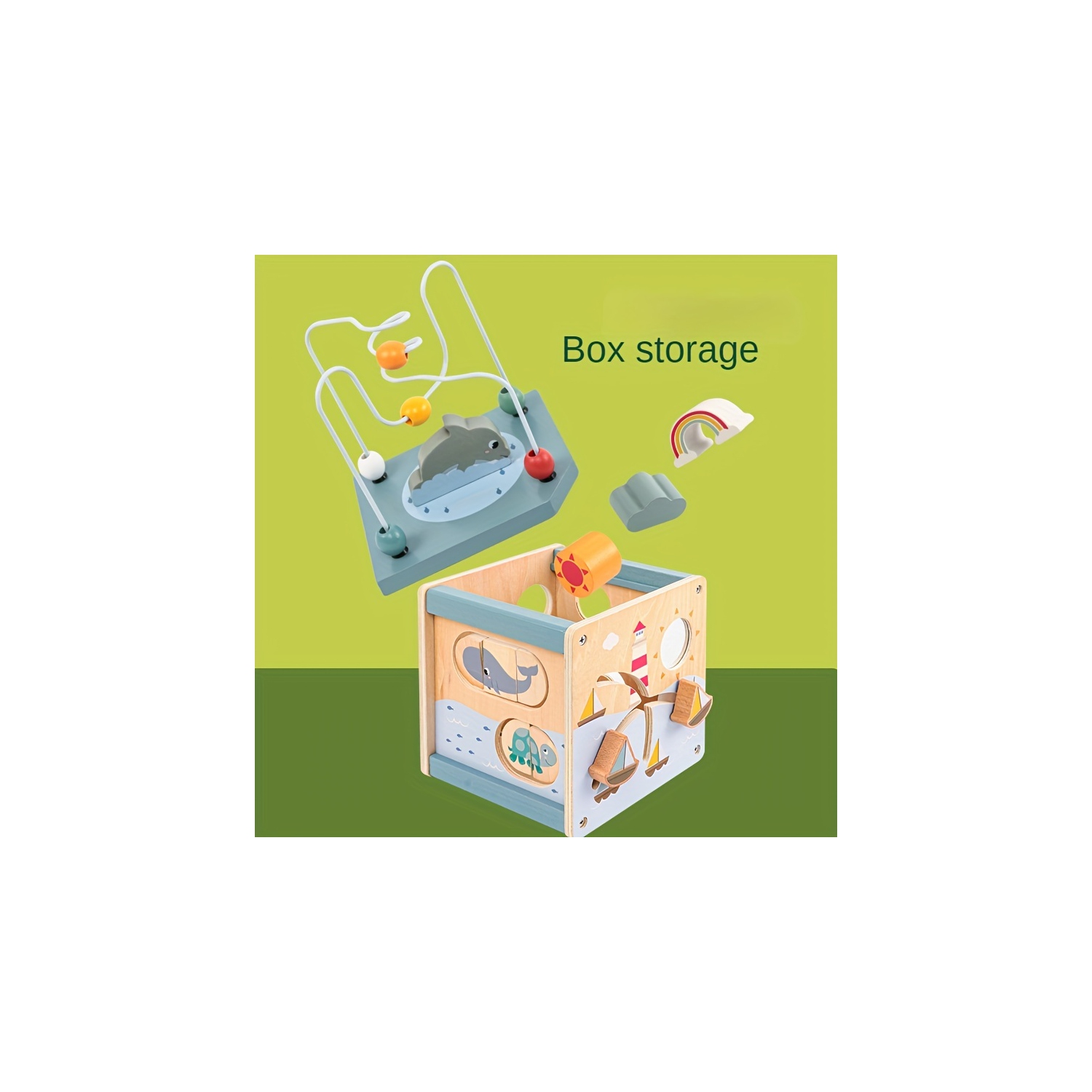 Wooden Activity Cube Ocean Puzzle Bead Box Building Block Toy, Early Education Educational Toys, Boys and Girls Gift