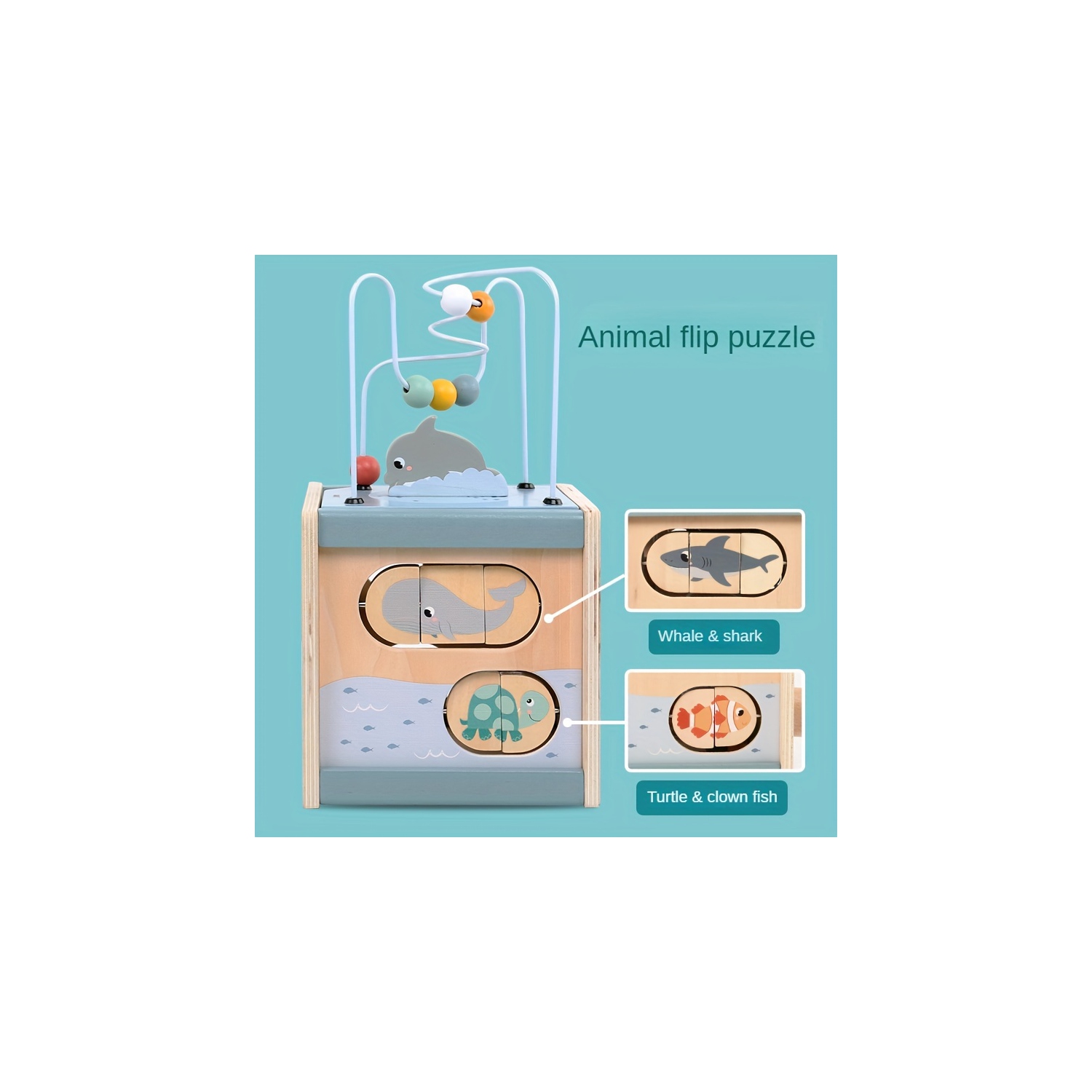 Wooden Activity Cube Ocean Puzzle Bead Box Building Block Toy, Early Education Educational Toys, Boys and Girls Gift