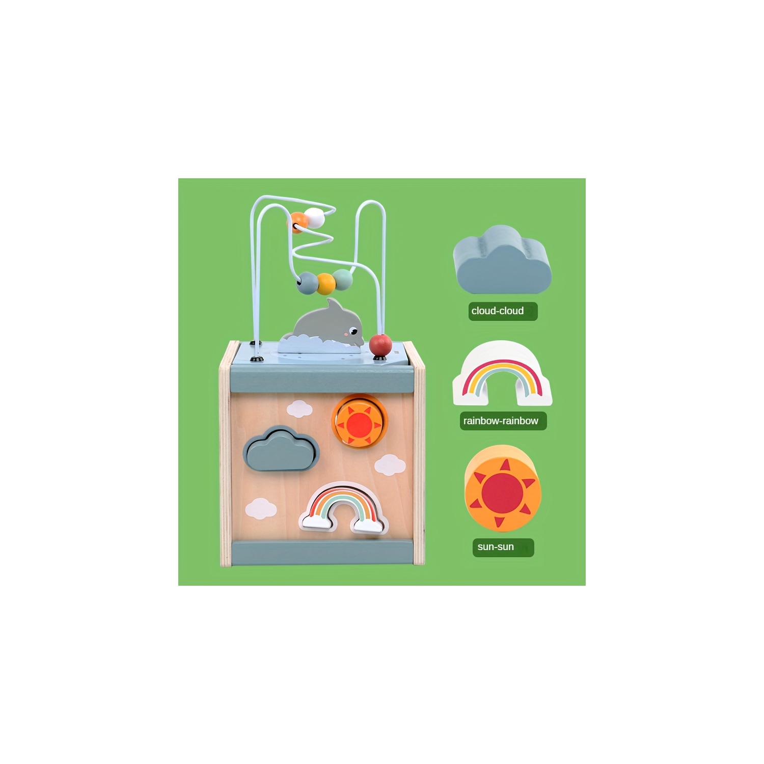 Wooden Activity Cube Ocean Puzzle Bead Box Building Block Toy, Early Education Educational Toys, Boys and Girls Gift