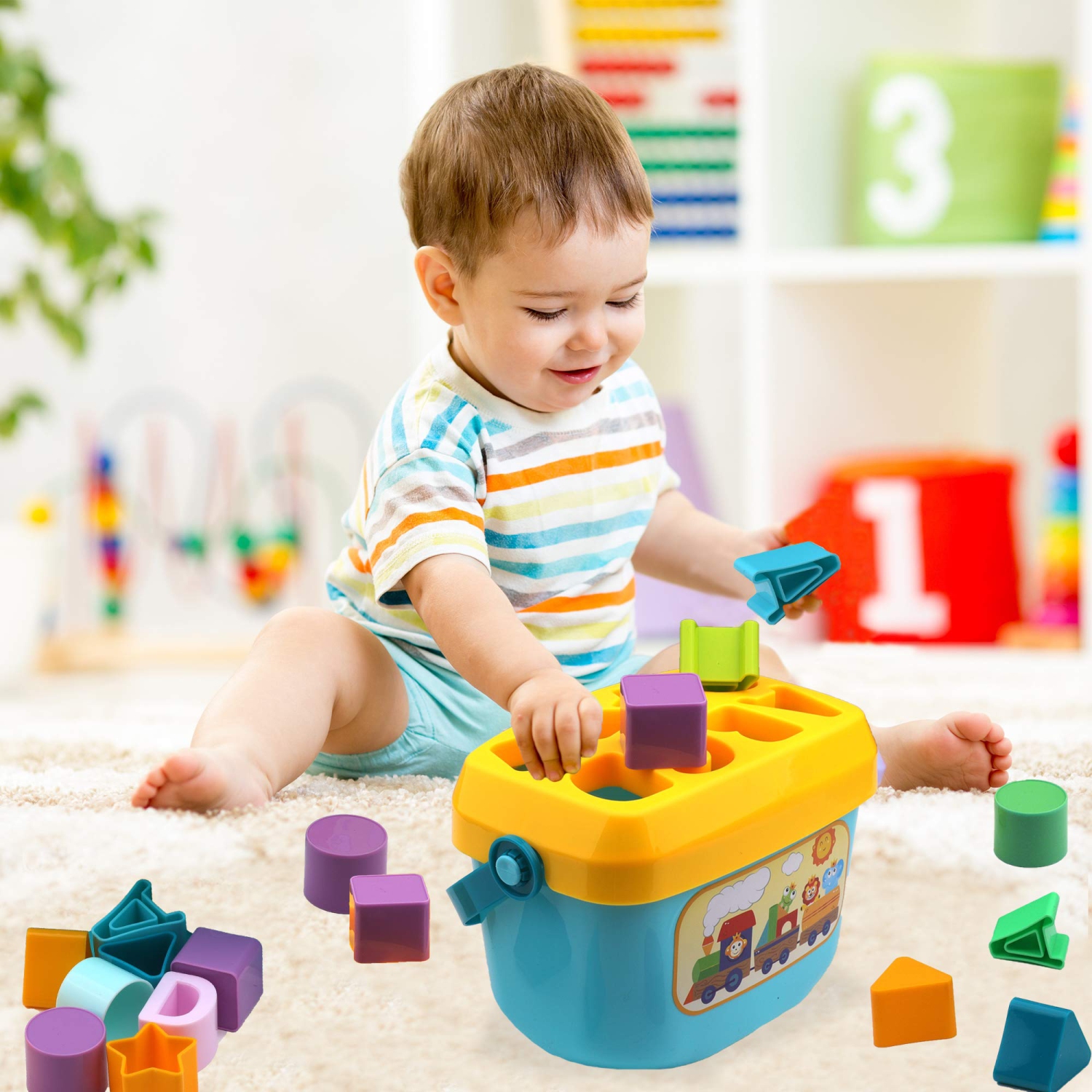 Shape Sorting Toys, ABC and Shape Block Sorting Game, Educational Toys for Boys and Girls from 18 Months