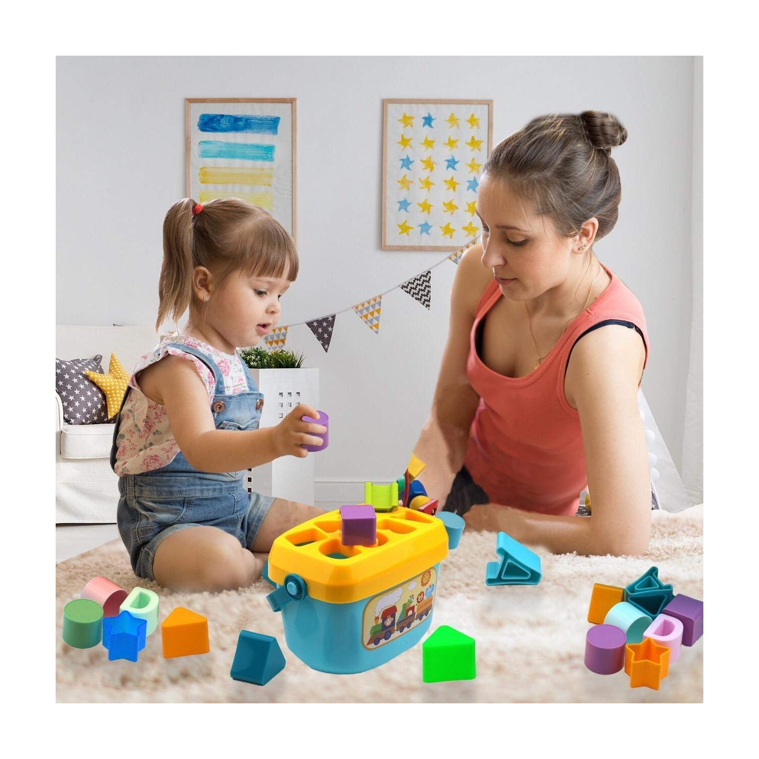 Shape Sorting Toys, ABC and Shape Block Sorting Game, Educational Toys for Boys and Girls from 18 Months