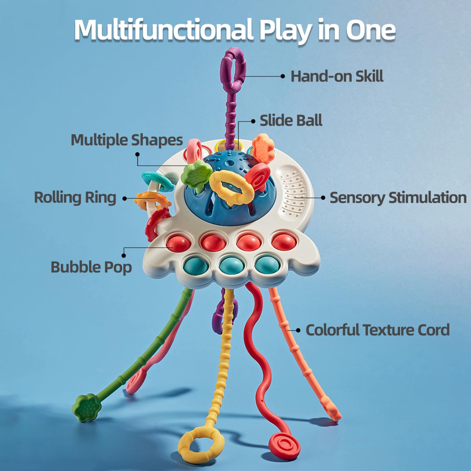 Jouets à corde à tirer Montessori, jouets Acupressure, cadeaux d'anniversaire pour garçons et filles de 1-2 ans