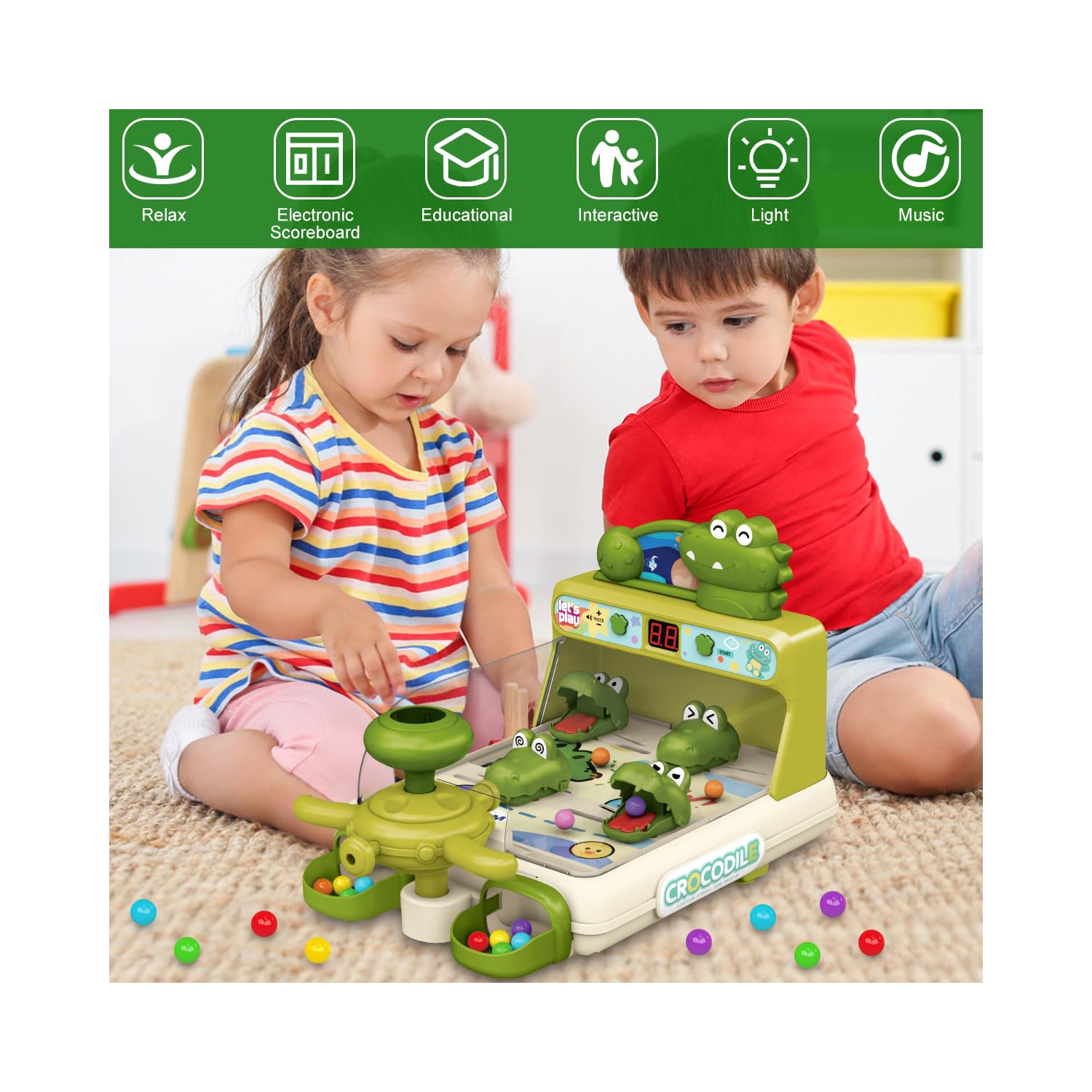 Boys and Girls Pinball Machines, Dinosaur Crocodile Board Game, Educational Interactive Electronic Toys