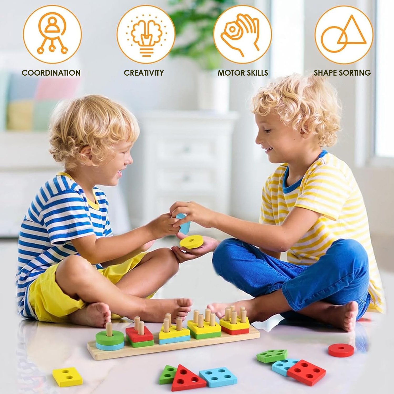 Montessori Toys, Wooden Learning Shape Sorting Educational Toys for Boys and Girls Ages 3+