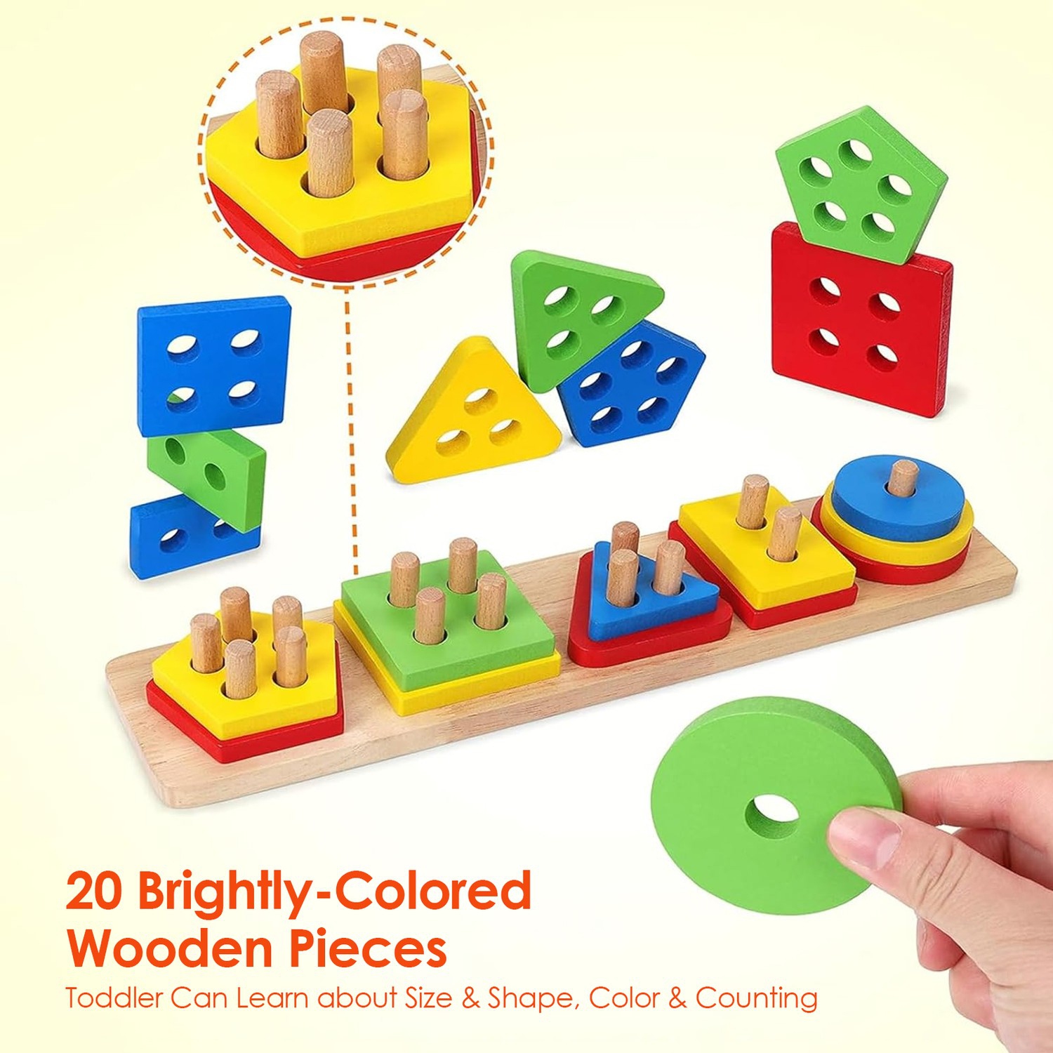 Montessori Toys, Wooden Learning Shape Sorting Educational Toys for Boys and Girls Ages 3+