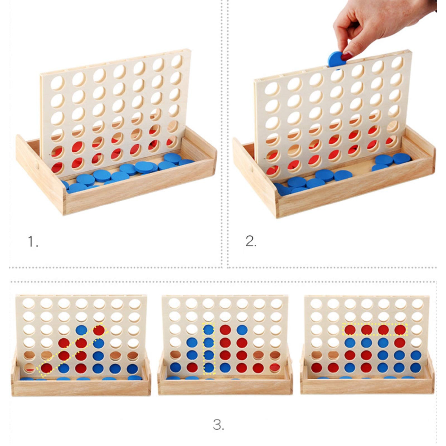 4-Connect Wooden Board Game, Foldable Classic Family Educational Toy, Interactive Tabletop Game