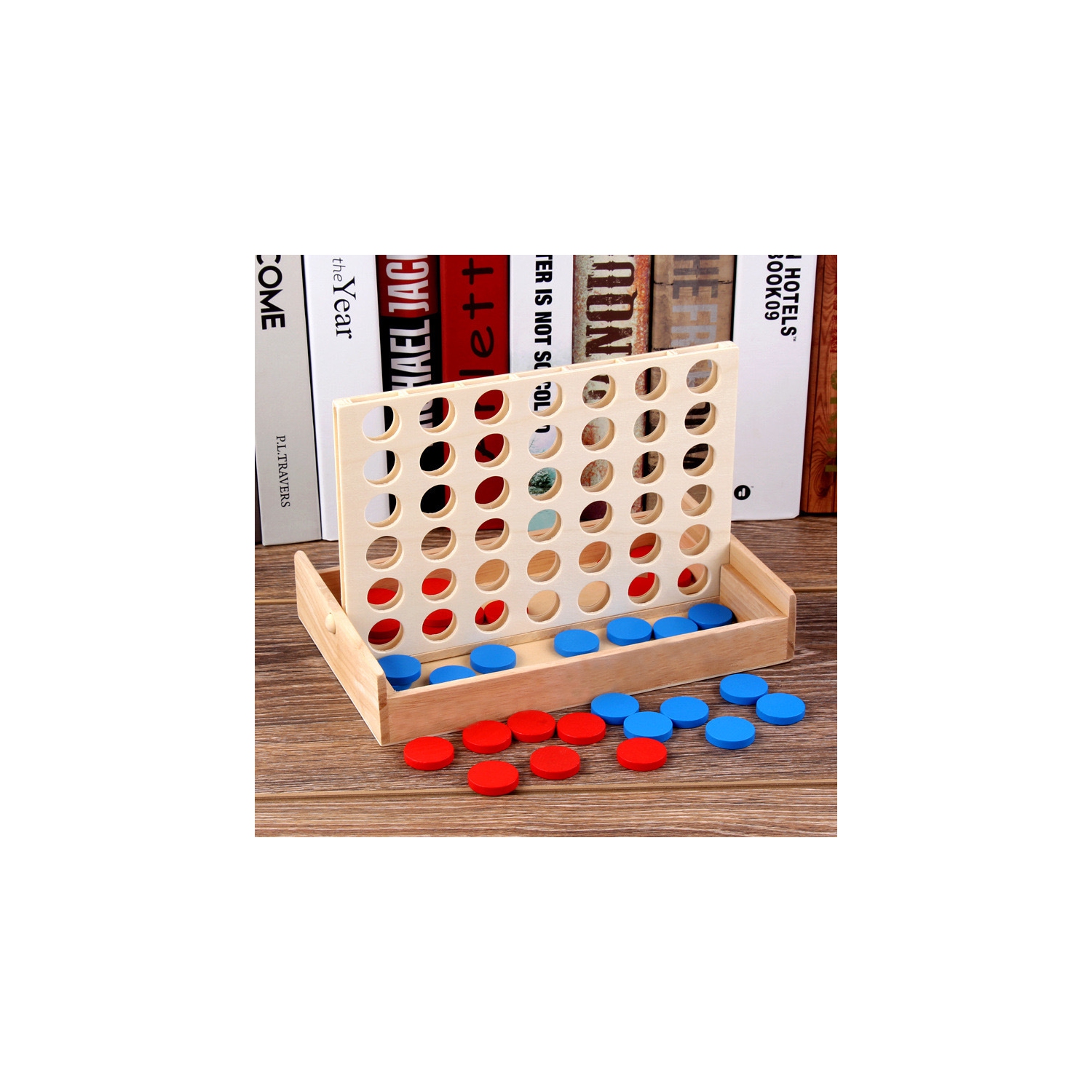 4-Connect Wooden Board Game, Foldable Classic Family Educational Toy, Interactive Tabletop Game