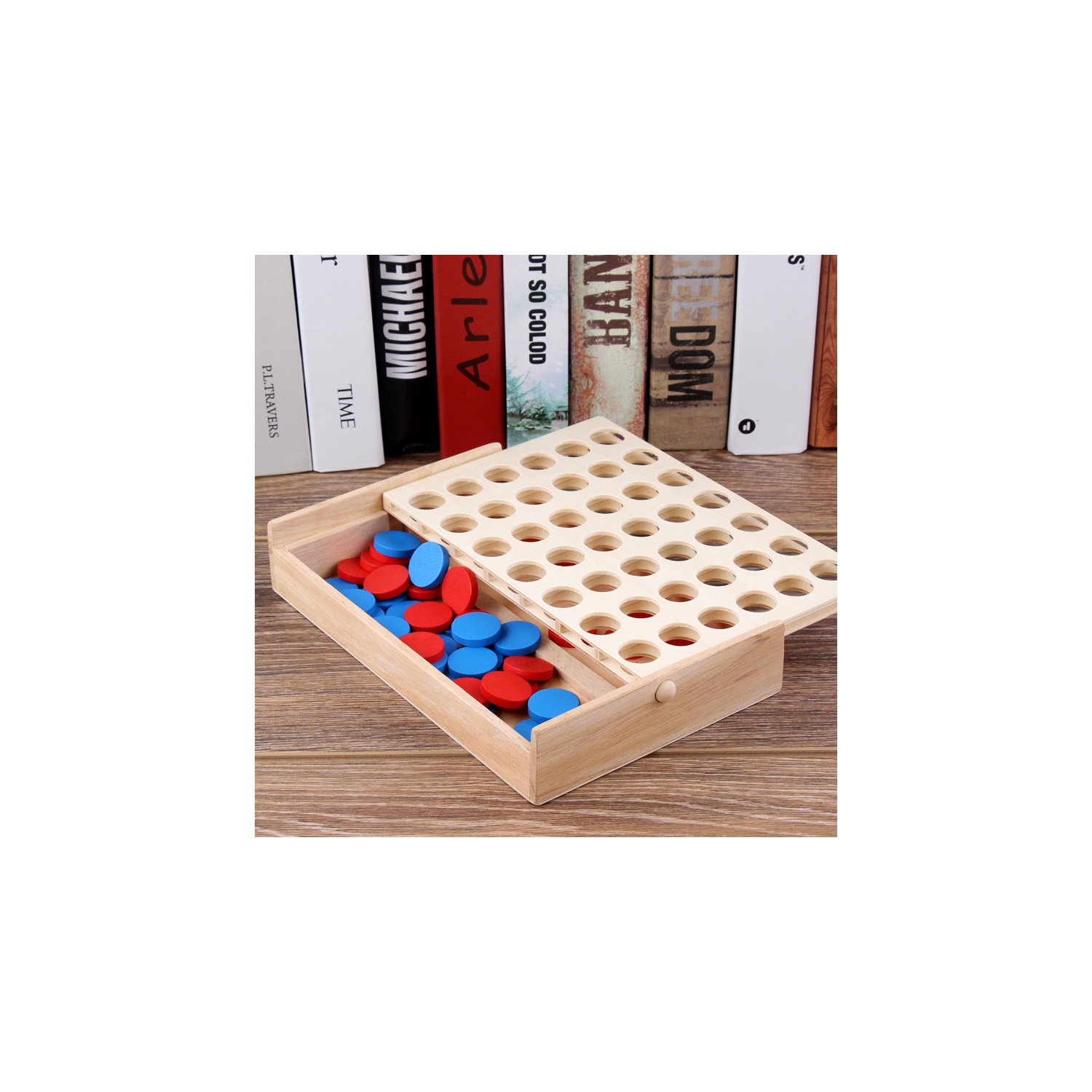 4-Connect Wooden Board Game, Foldable Classic Family Educational Toy, Interactive Tabletop Game