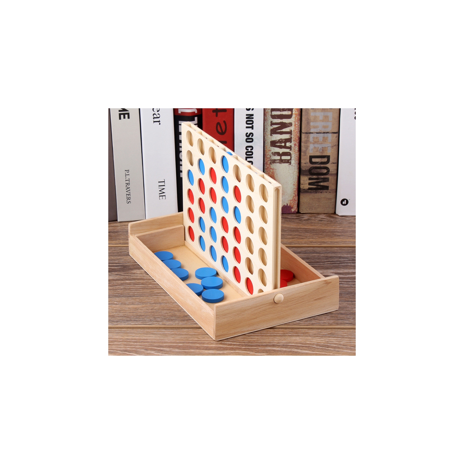 4-Connect Wooden Board Game, Foldable Classic Family Educational Toy, Interactive Tabletop Game