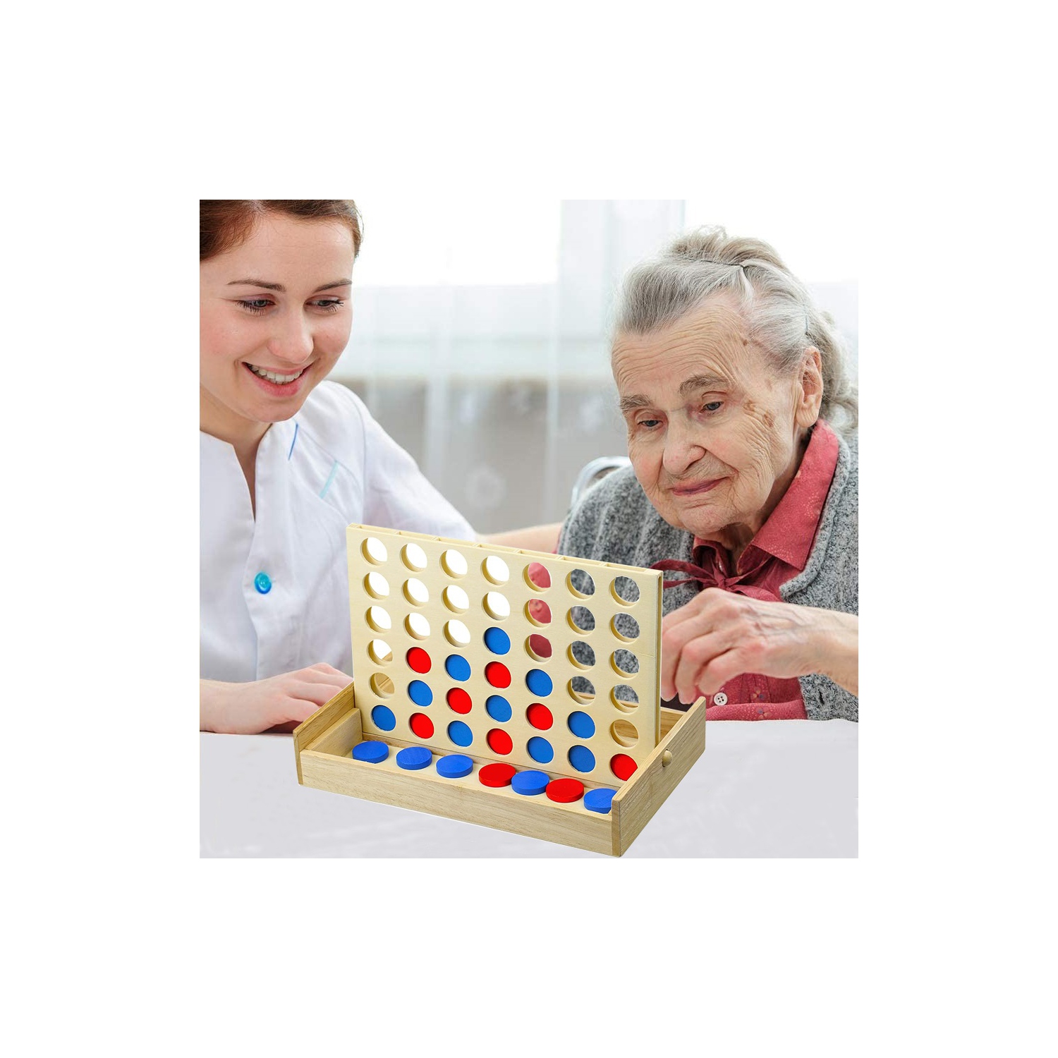 4-Connect Wooden Board Game, Foldable Classic Family Educational Toy, Interactive Tabletop Game