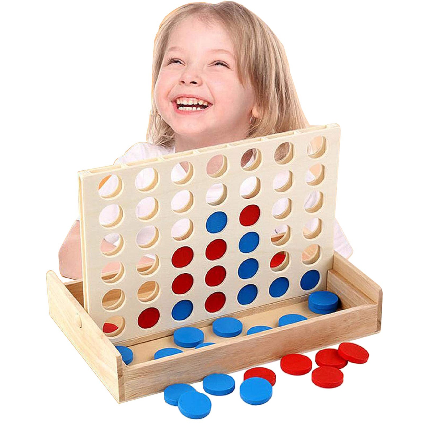4-Connect Wooden Board Game, Foldable Classic Family Educational Toy, Interactive Tabletop Game