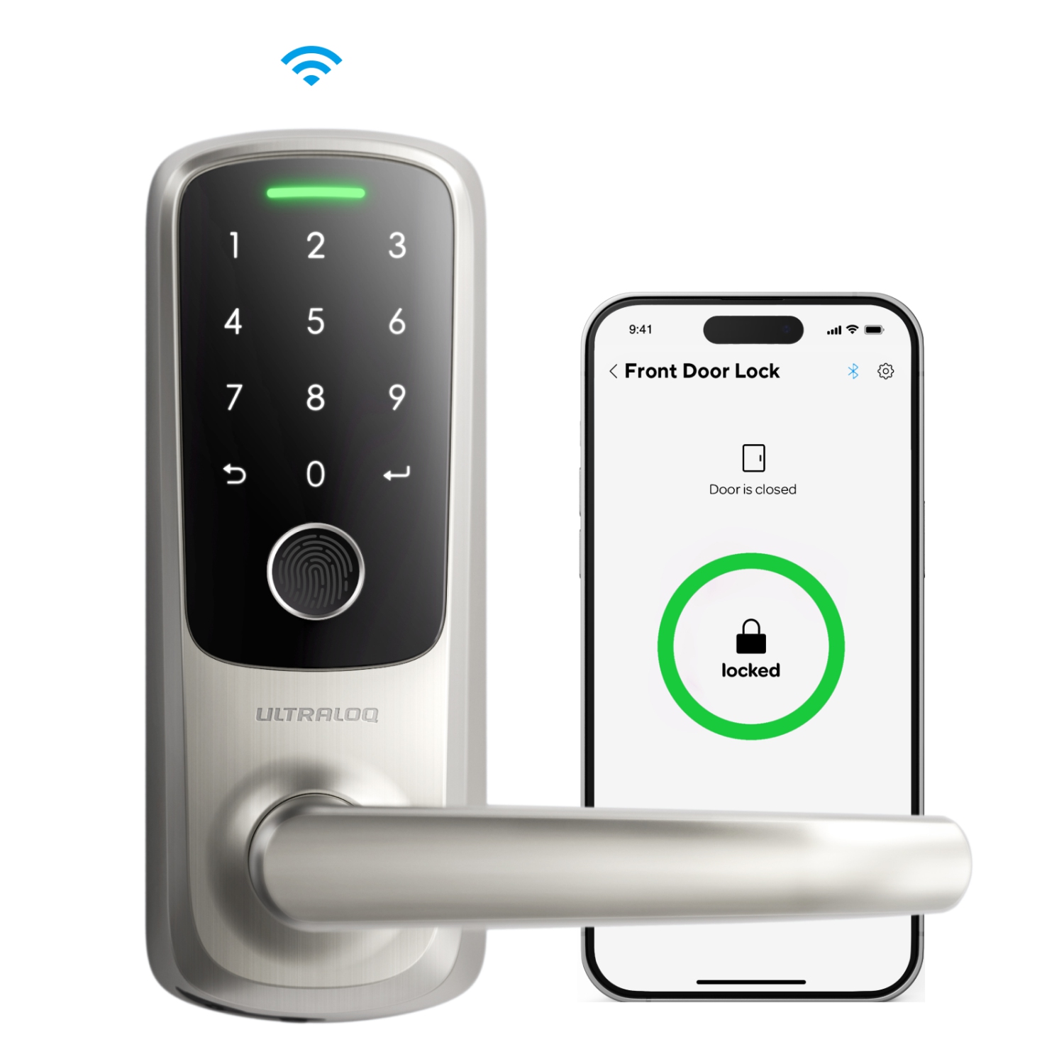 ULTRALOQ Latch 5 Built-in WiFi Keyless Entry Smart Lock with Fingerprint, Touch Digital Keypad, App Control-Satin Nickel