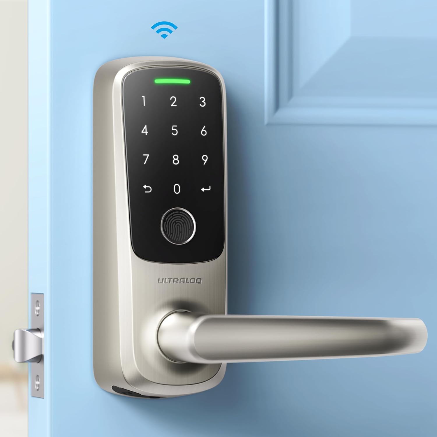 ULTRALOQ Latch 5 Built-in WiFi Keyless Entry Smart Lock with Fingerprint, Touch Digital Keypad, App Control-Satin Nickel