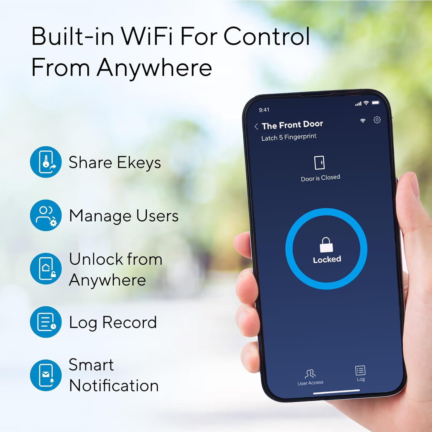 ULTRALOQ Latch 5 Built-in WiFi Keyless Entry Smart Lock with Fingerprint, Touch Digital Keypad, App Control-Satin Nickel