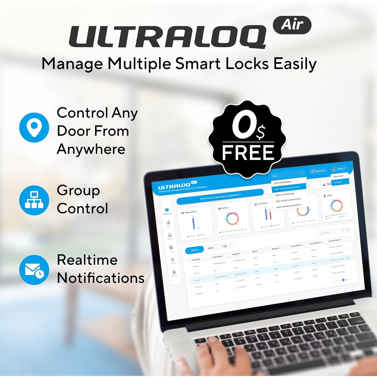 ULTRALOQ Latch 5 Built-in WiFi Keyless Entry Smart Lock with Fingerprint, Touch Digital Keypad, App Control-Satin Nickel