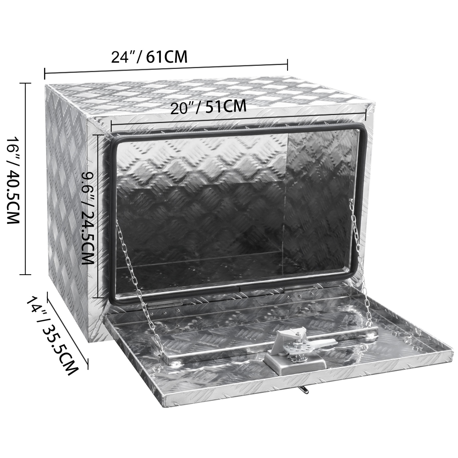 VEVOR 24"×14"×16" Underbody Truck Box, Pickup Storage Box, Heavy Duty Aluminum Diamond Plate Tool Box with Lock and Keys, Waterproof Trailer Storage