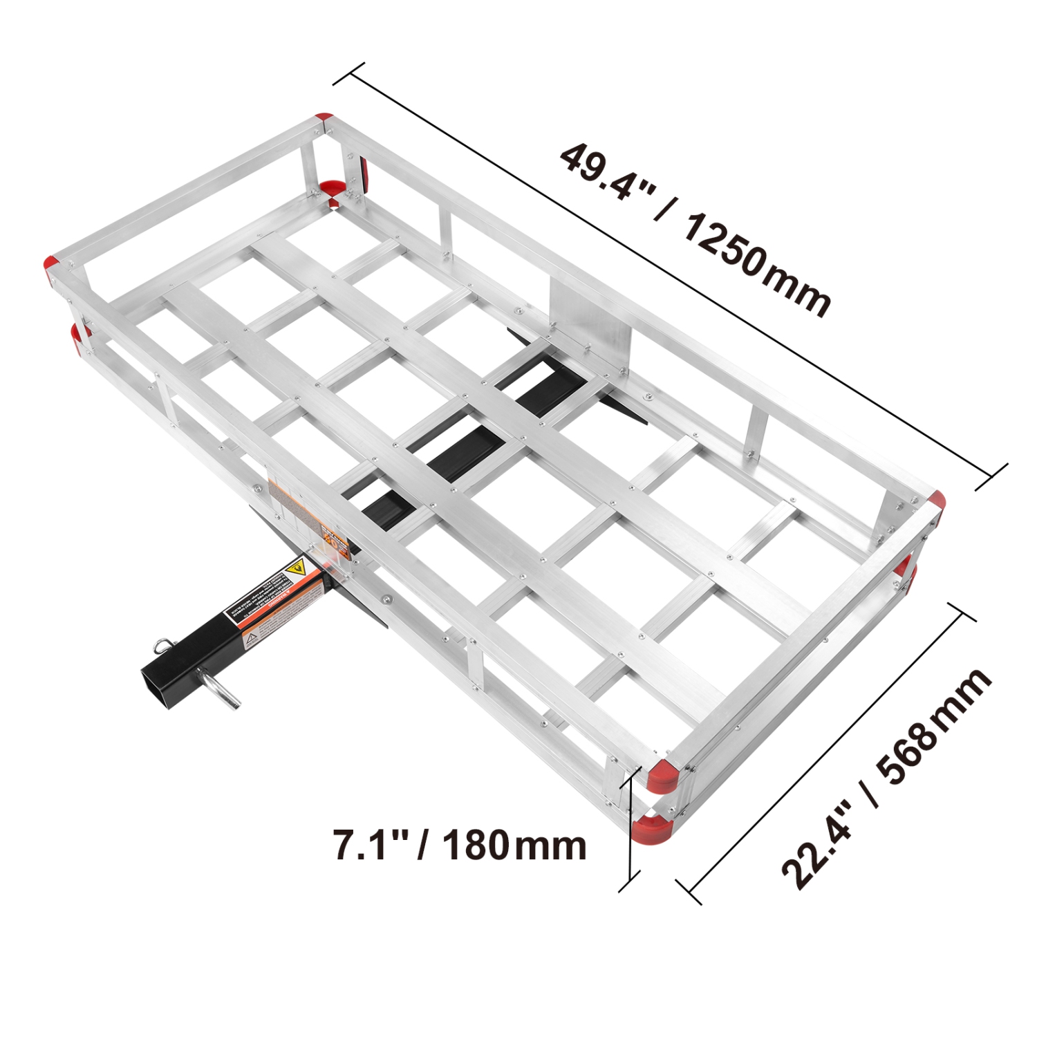 VEVOR 49.4 x 22.4 x 7.1 in Hitch Cargo Carrier, 500lb Capacity Trailer Hitch Mount Aluminum Cargo Basket, Luggage Carrier Rack Fits 2" Hitch Receiver