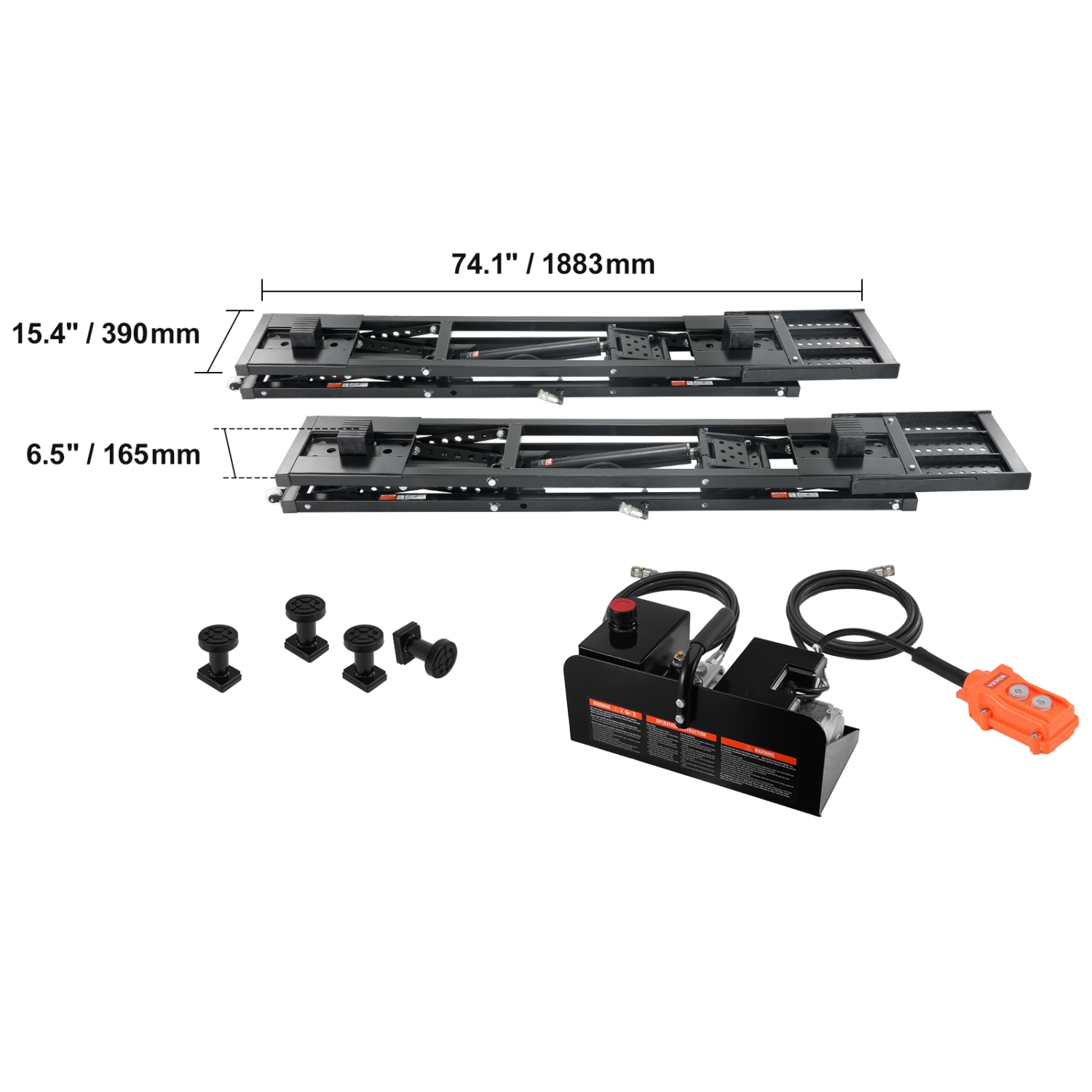 VEVOR 5,000 LBS Car Lift, Portable Car Lift, with Extended-Length Plates, 25.6" Max. Height, Heavy-duty Carbon Steel Truck Lift with Power Unit, Auto