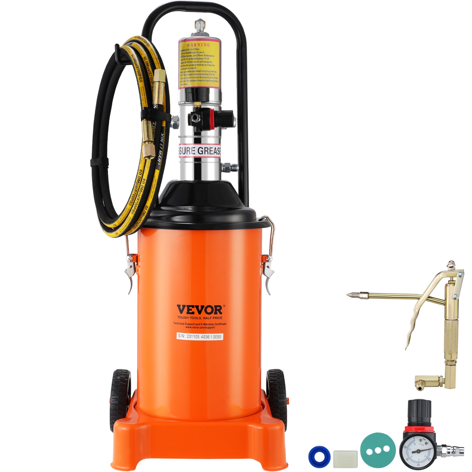 VEVOR 3 Gallon 12L,Grease Pump, Air Operated Grease Pump with 13 ft High Pressure Hose and Grease Gun, Pneumatic Grease Bucket Pump ,Lubrication