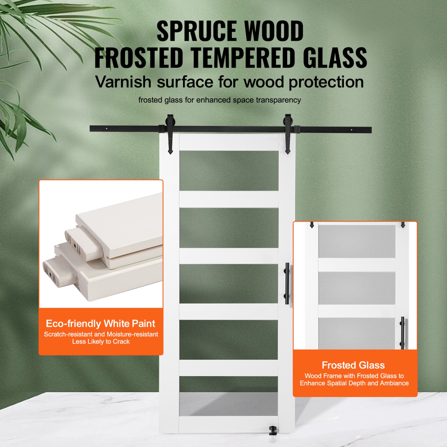 VEVOR 42" x 84" Barn Door and Hardware Kit, Wood and Glass Sliding Barn Door, Smoothly and Quietly, Barn Door Kit with 8-in-1 Floor Guide and Door