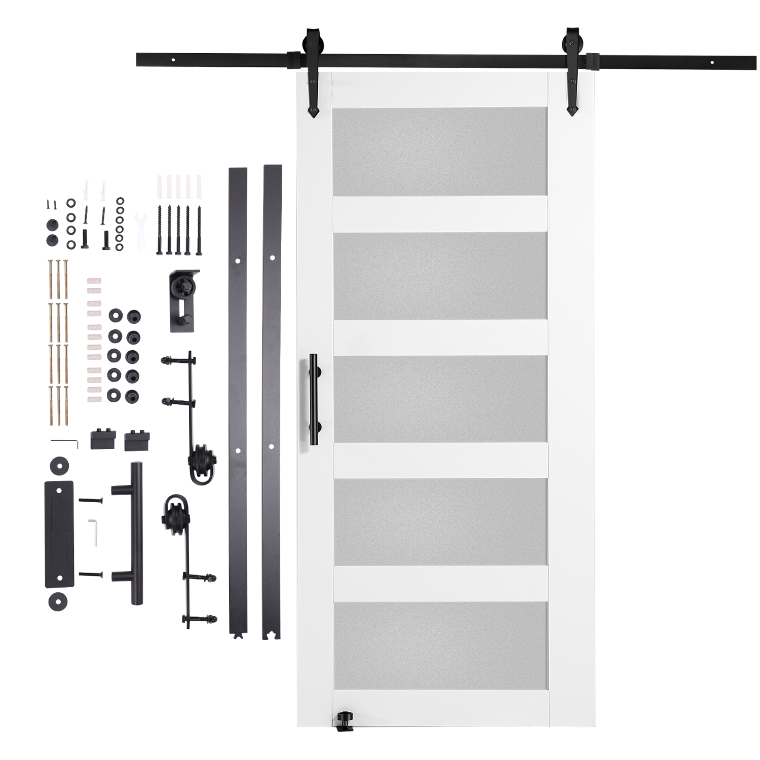 VEVOR 42" x 84" Barn Door and Hardware Kit, Wood and Glass Sliding Barn Door, Smoothly and Quietly, Barn Door Kit with 8-in-1 Floor Guide and Door