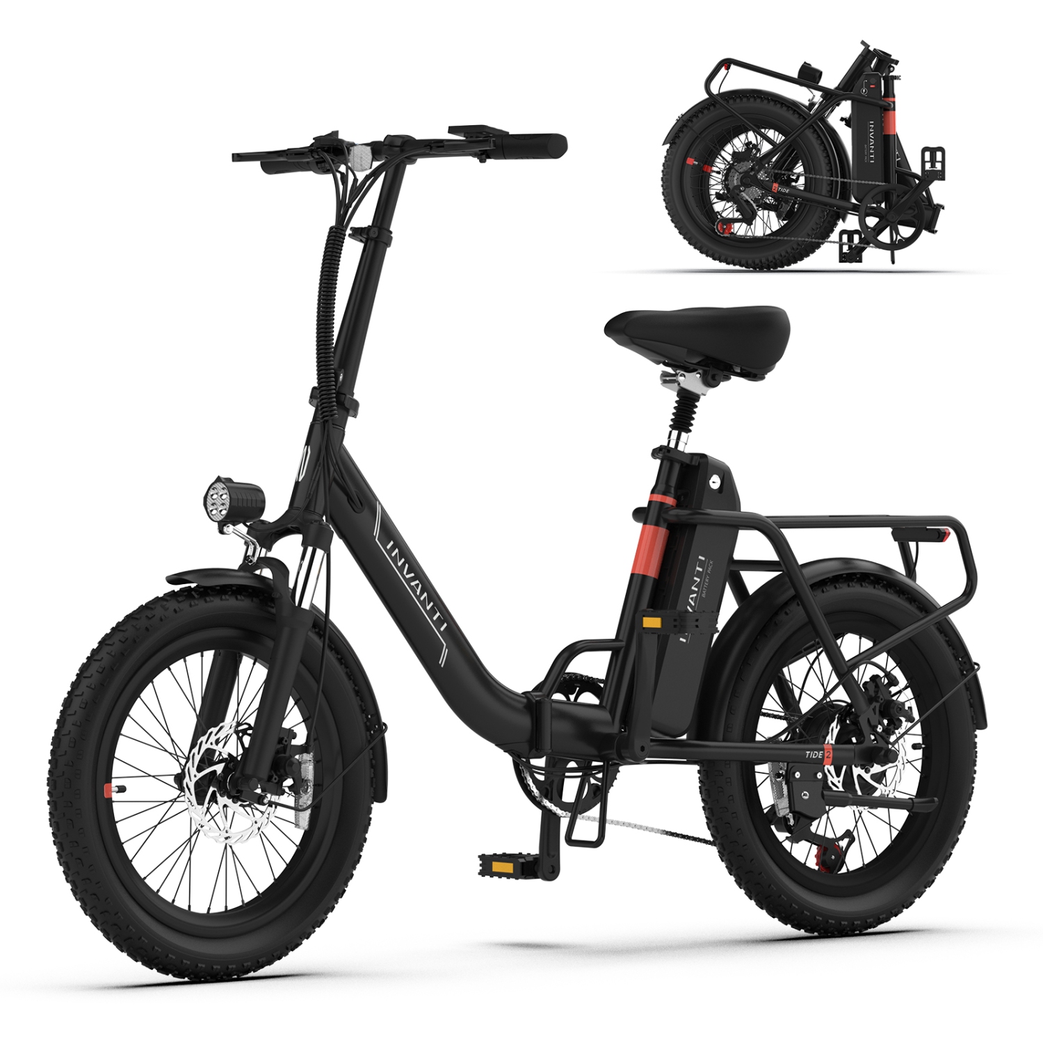 INVANTI Adult Folding E-Bike – 500W Motor, 72KM Max Range, 20"x3" Fat Tires, Front Suspension, 7-Speed Gear | Urban Commute & Off-Road Exploration