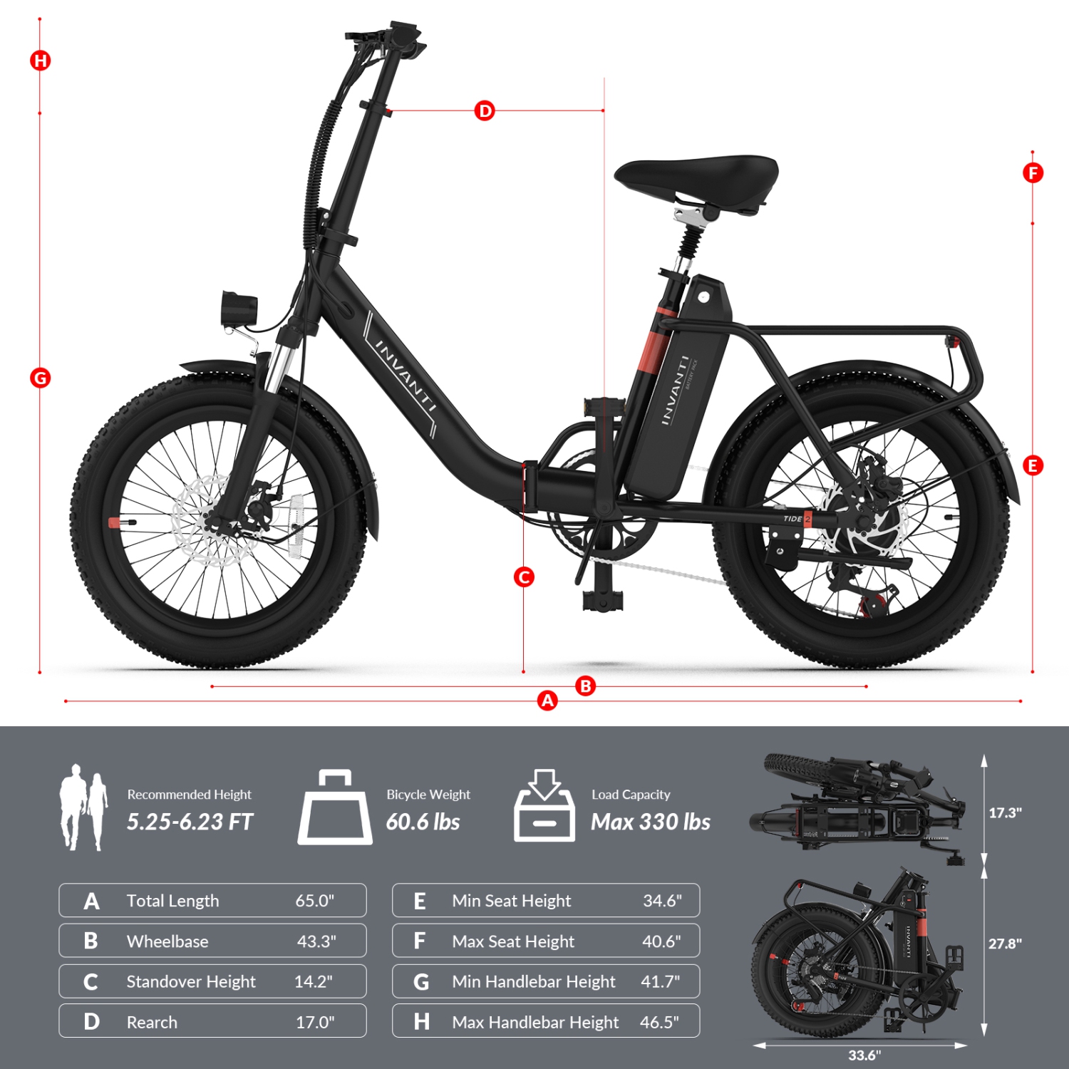 INVANTI Adult Folding E-Bike – 500W Motor, 72KM Max Range, 20"x3" Fat Tires, Front Suspension, 7-Speed Gear | Urban Commute & Off-Road Exploration
