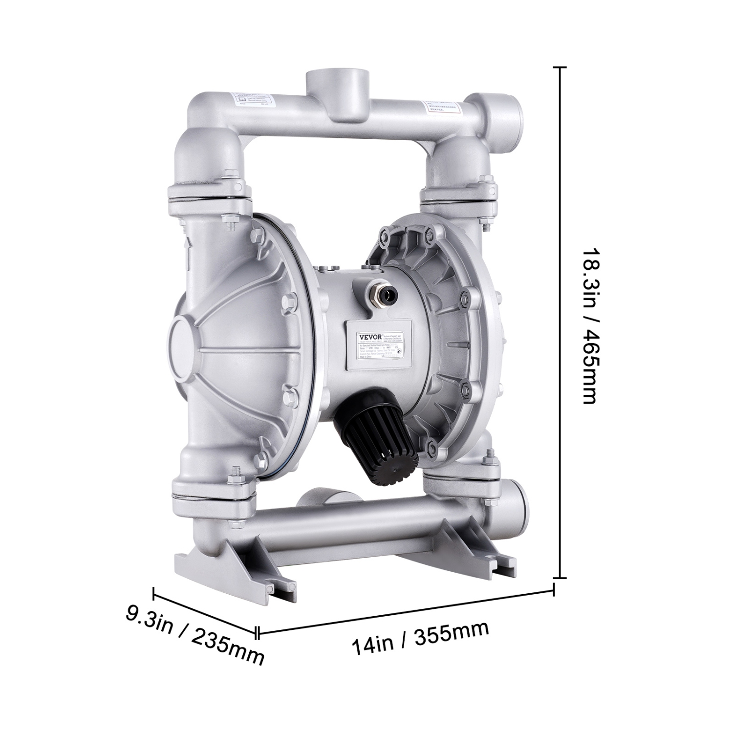VEVOR 44GPM Air Operated Double Diaphragm Pump, Max 115PSI Air Waste Oil Pneumatic Transfer Pump with 2 Extra Diaphragms, 1-1/2 inch Inlet & Outlet