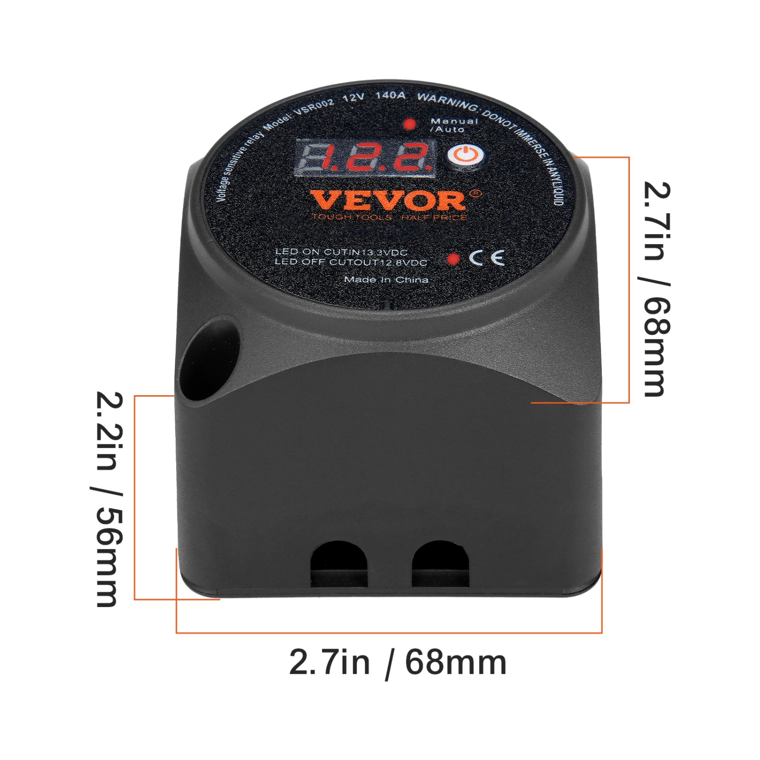 VEVOR 12V 140Amp Dual Battery Isolator Kit, Manual and Auto Modes VSR Voltage Sensitive Relay with LCD Screen, Smart Battery Isolator for ATV UTV RV